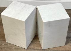 Pair of Italian Modern Carrera Marble Monolith Side Tables