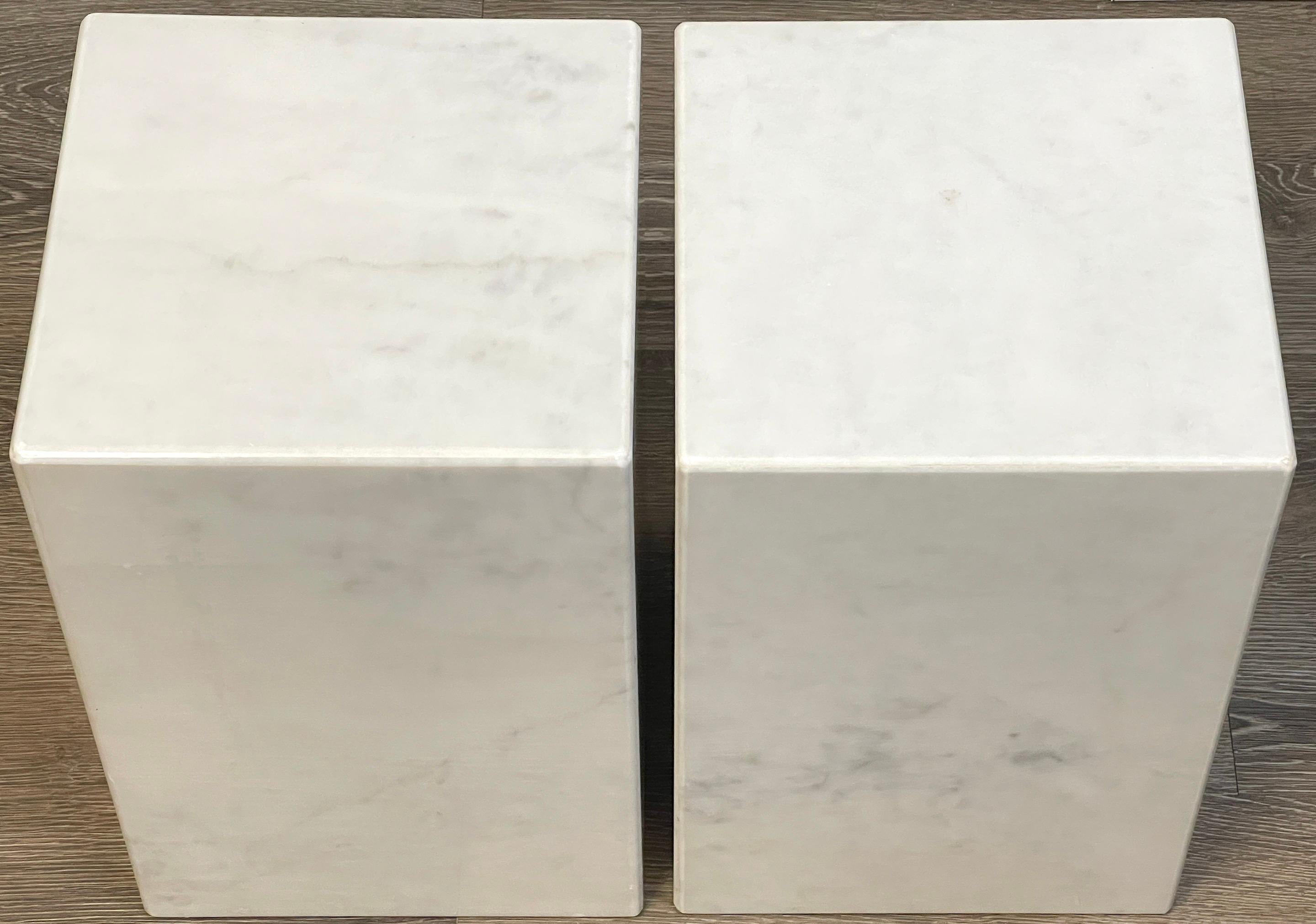 Mid-Century Modern Pair of Italian Modern Carrera Marble Monolith Side Tables