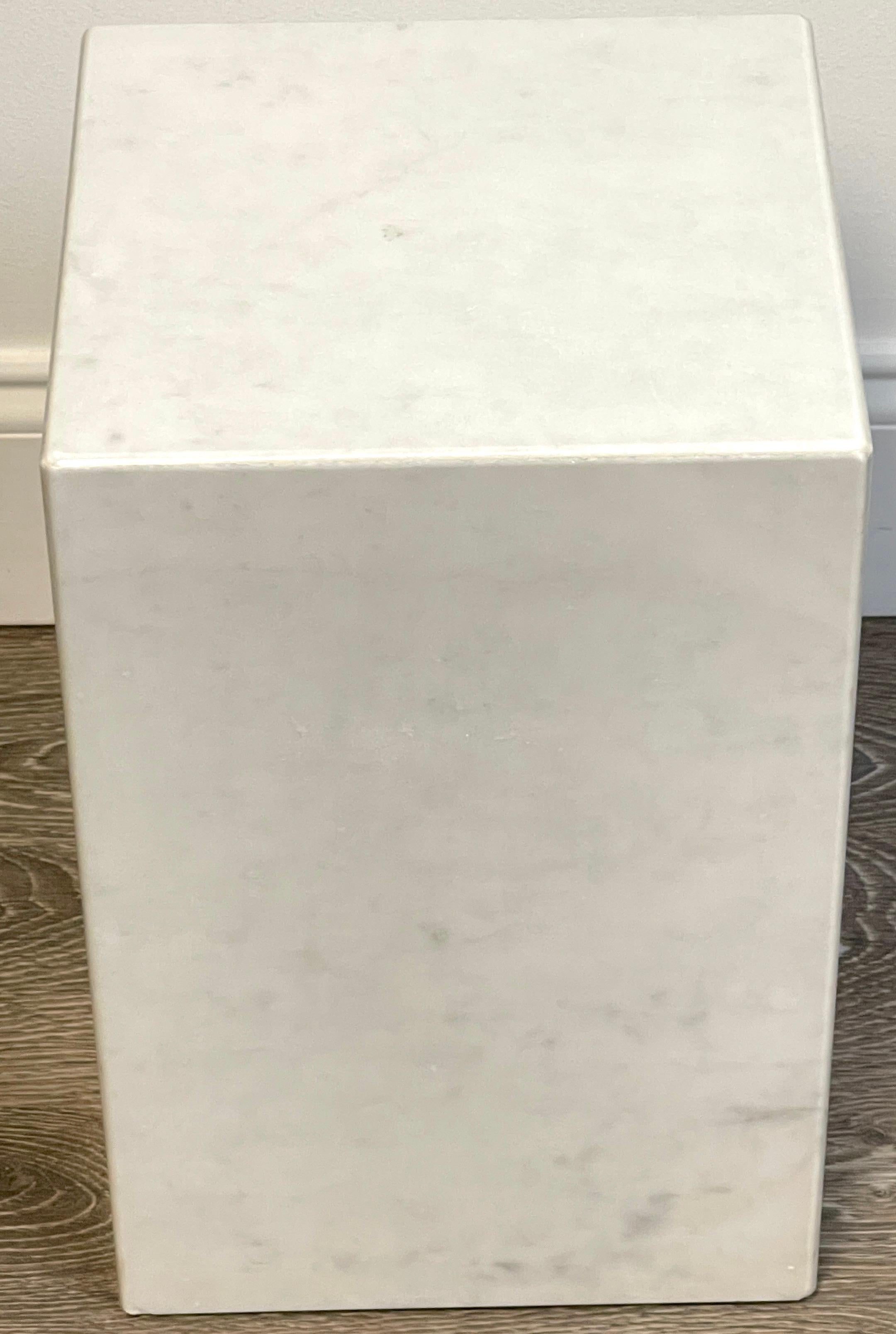 20th Century Pair of Italian Modern Carrera Marble Monolith Side Tables