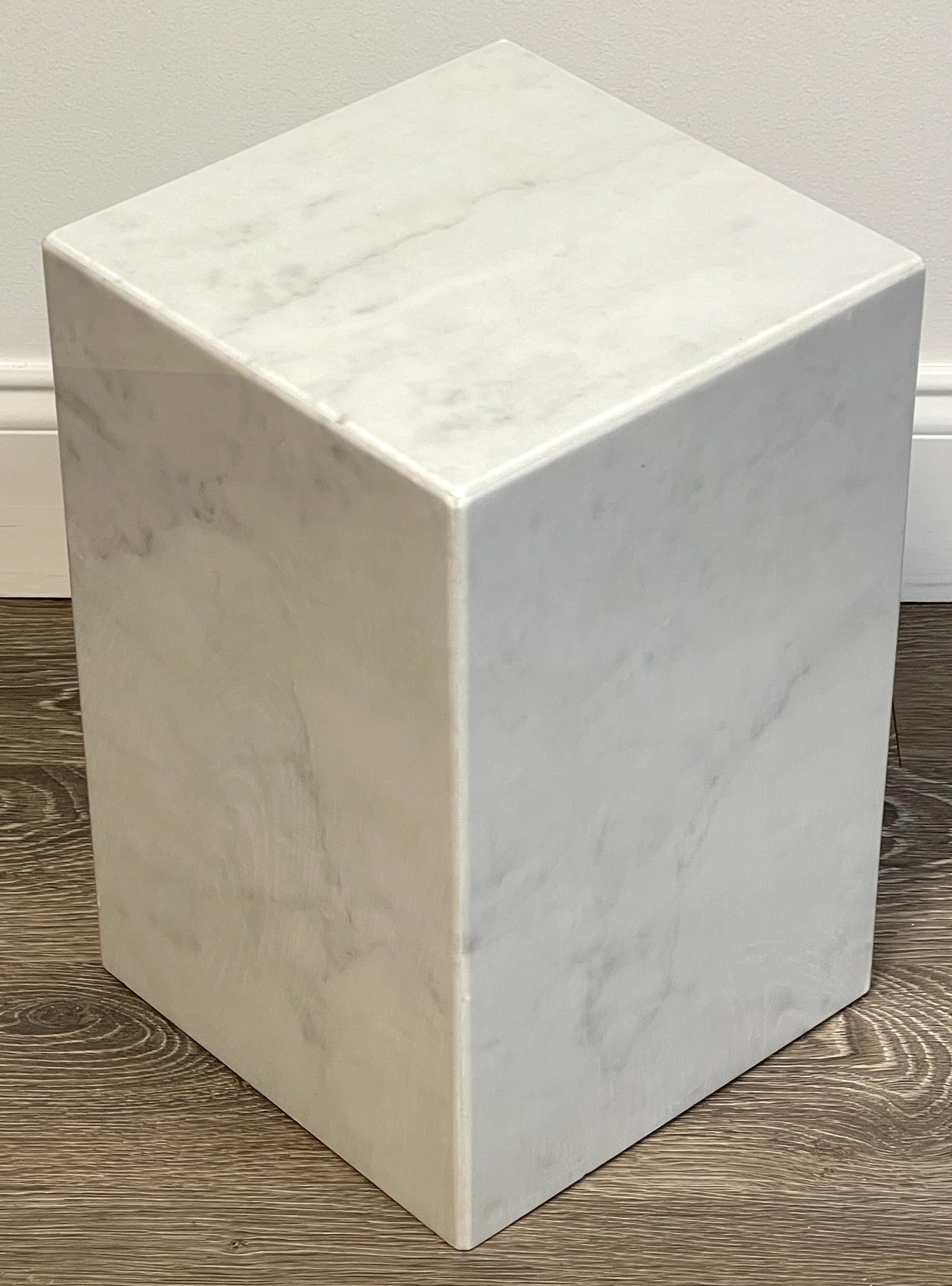 Pair of Italian Modern Carrera Marble Monolith Side Tables 1