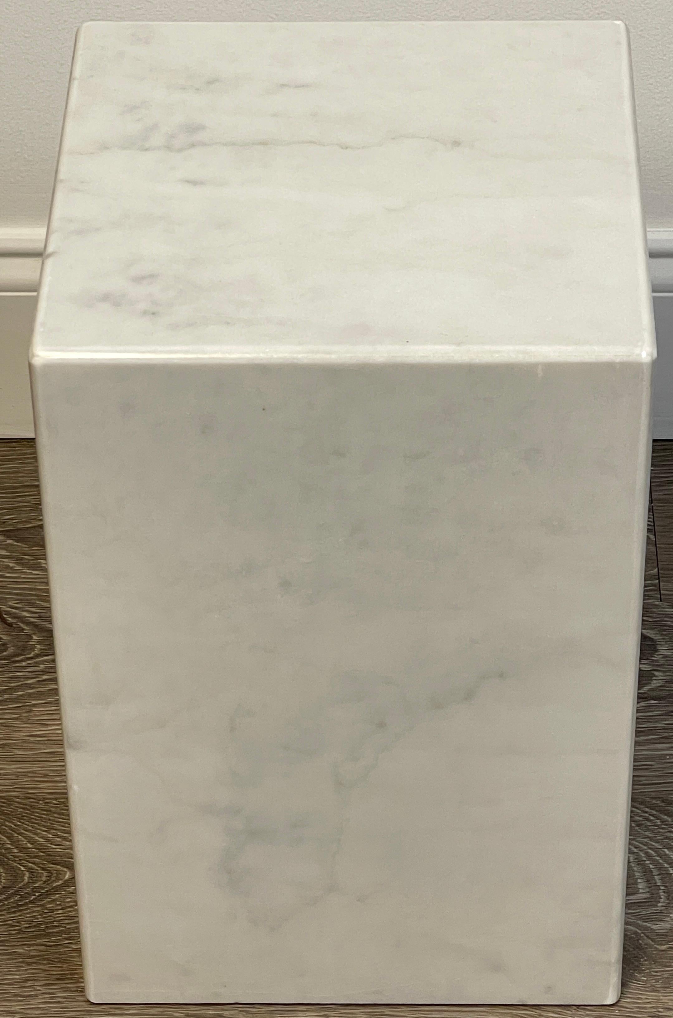 Pair of Italian Modern Carrera Marble Monolith Side Tables 2