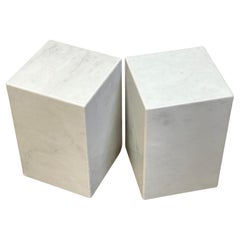 Pair of Italian Modern Carrera Marble Monolith Side Tables