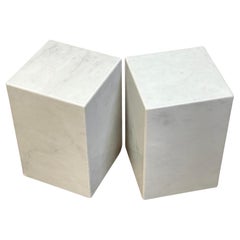 Vintage Pair of Italian Modern Carrera Marble Monolith Side Tables