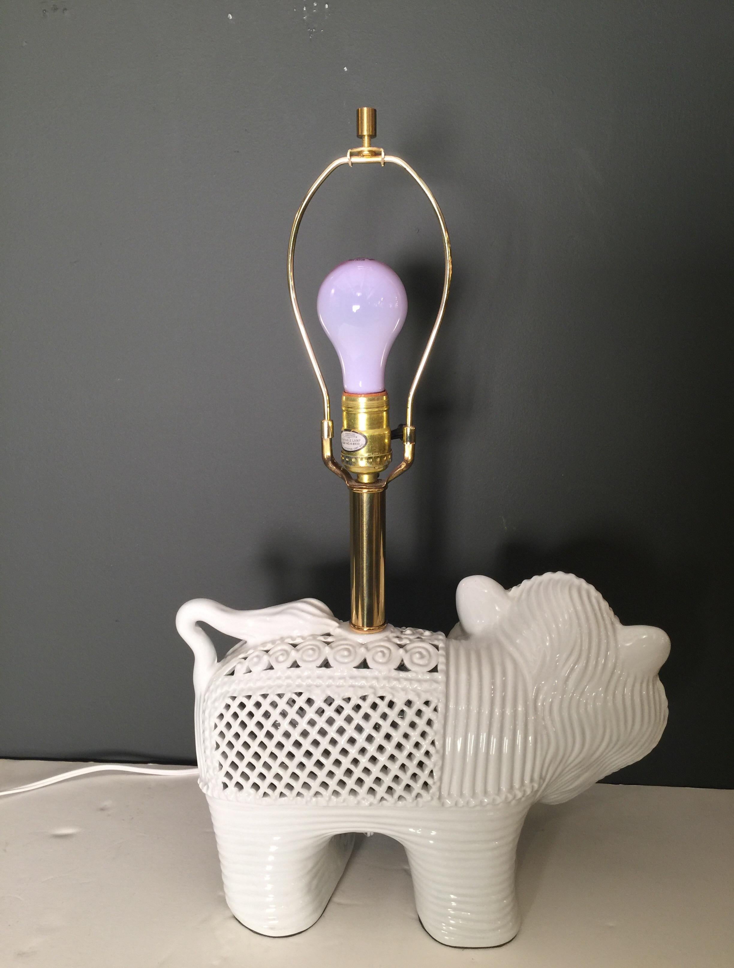 Brass Pair of Italian Modern Ceramic Lion Lamps