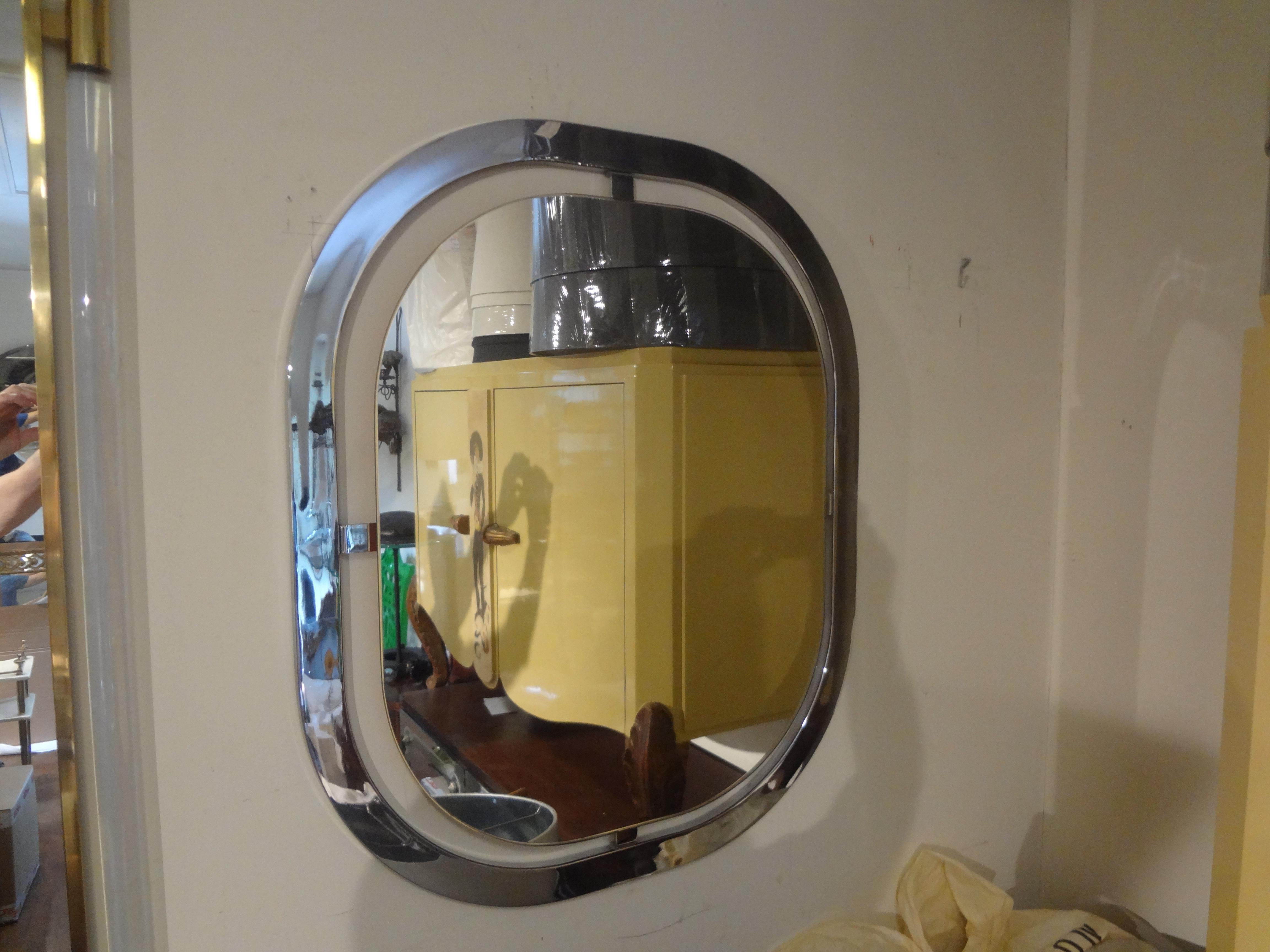 Pair of Italian Modern Chrome Mirrors For Sale 3