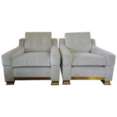 Pair of Italian Modern Cube Chairs with Brass Bases Pair of Italian Modern Cube Chairs with Brass Bases