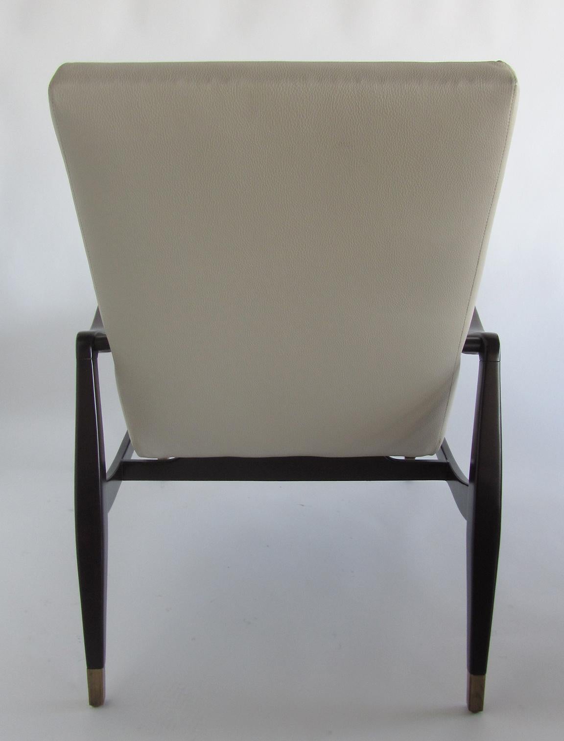 Mid-20th Century Pair of Italian Modern Dark Walnut and Leather High Back Armchairs For Sale