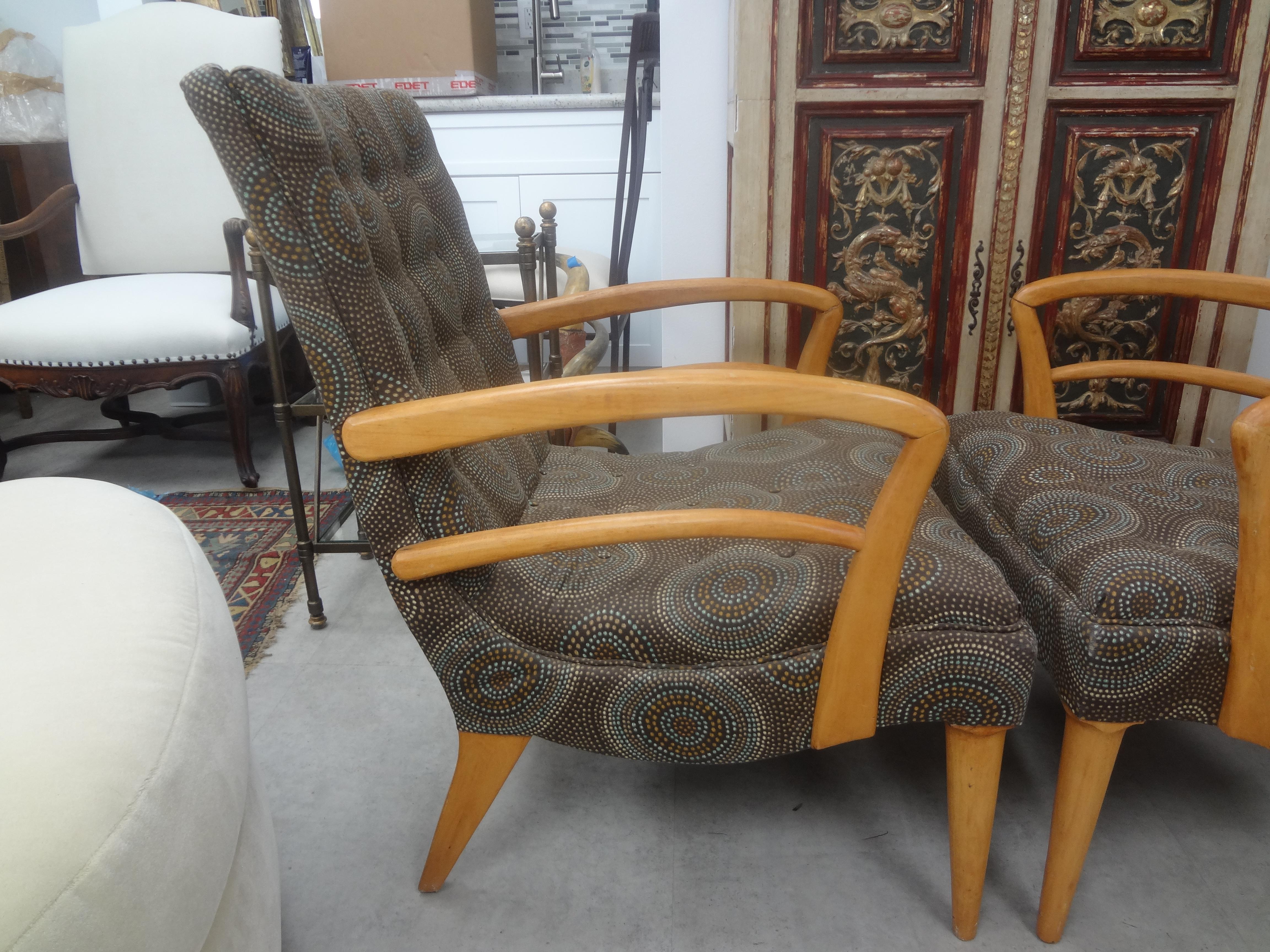 Pair of Italian Modern Fruitwood Lounge Chairs For Sale 2