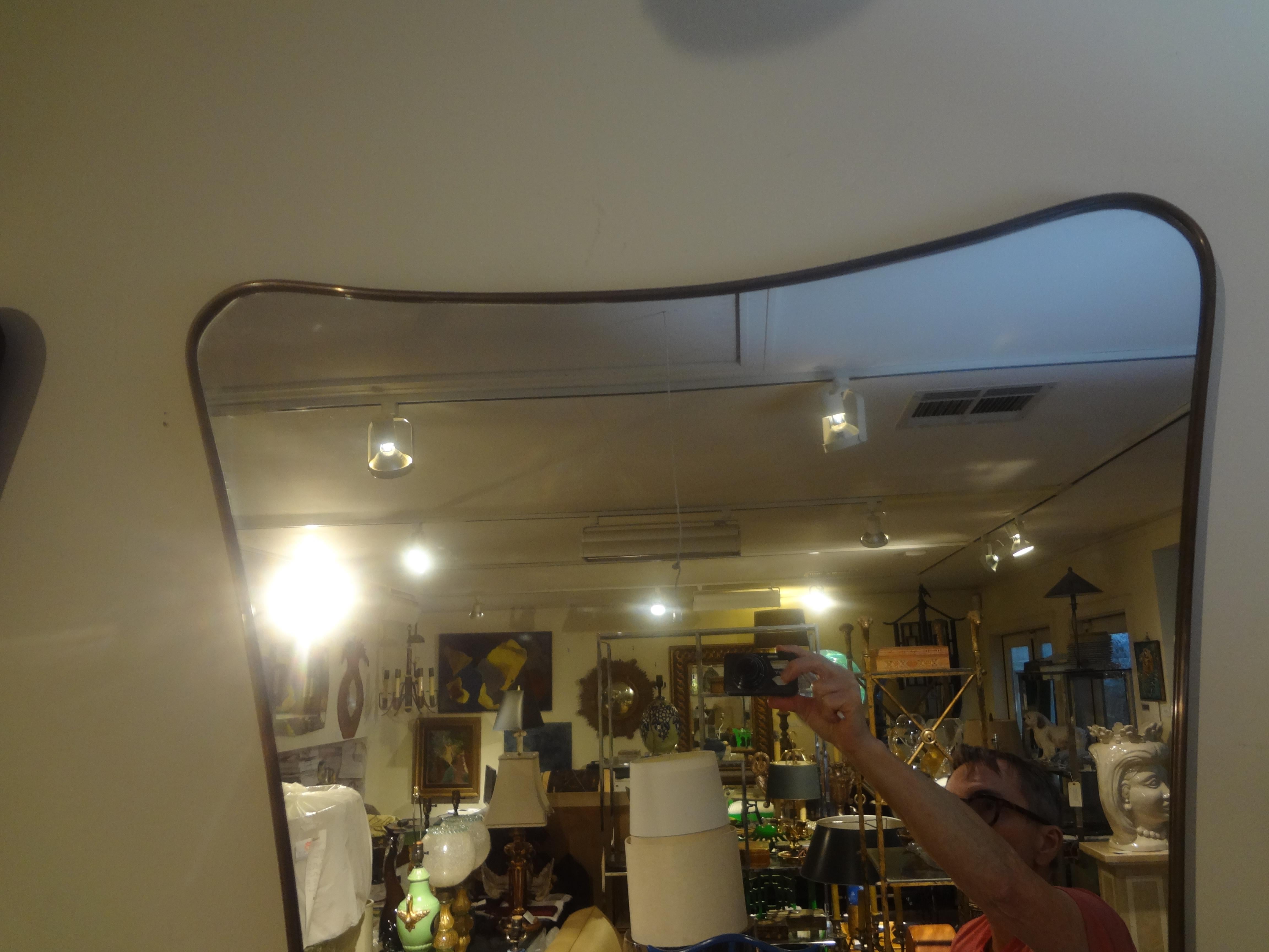 Pair Of Italian Modern Gio Ponti Inspired Brass Mirrors In Good Condition In Houston, TX