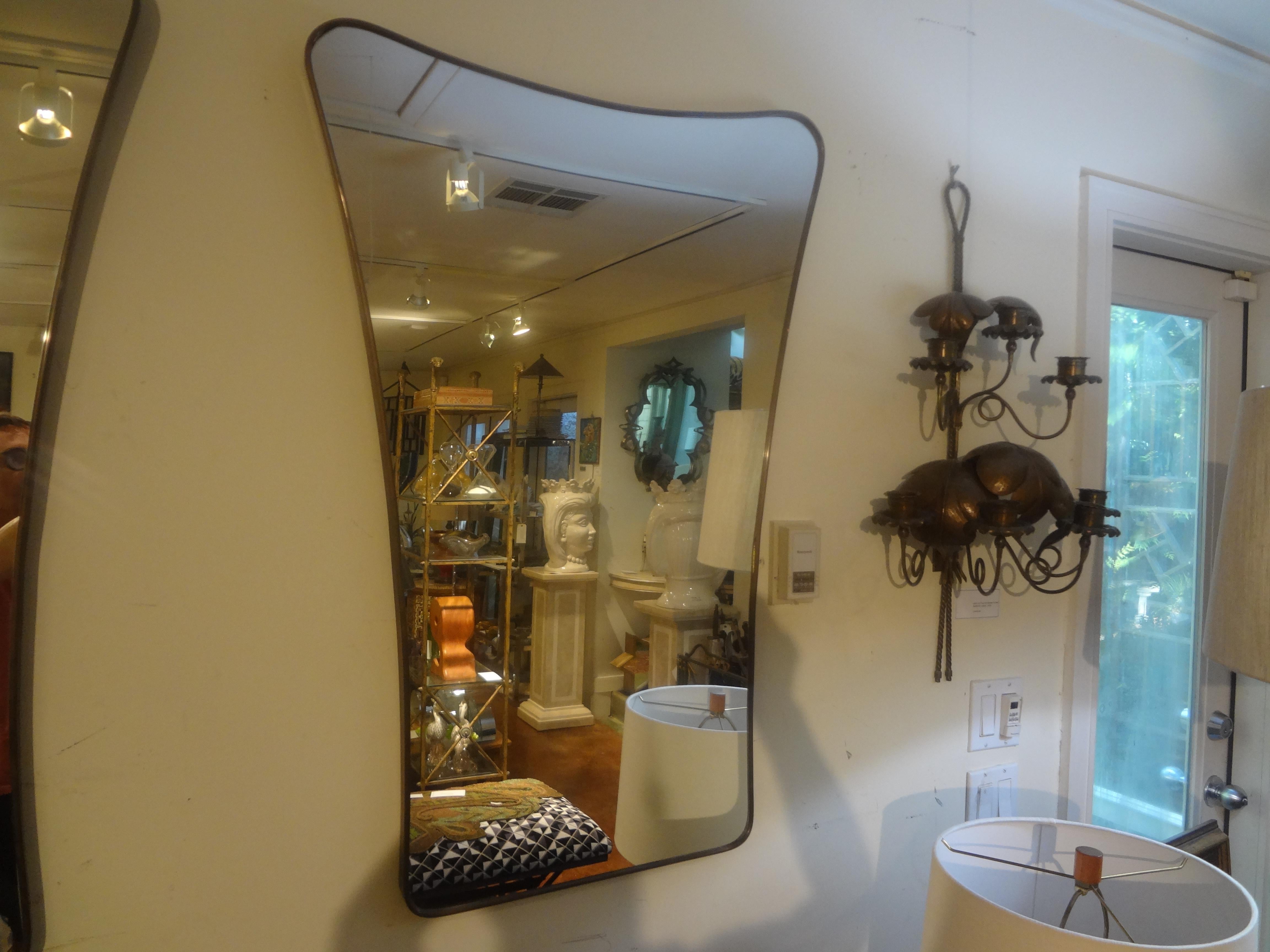 Pair Of Italian Modern Gio Ponti Inspired Brass Mirrors 1