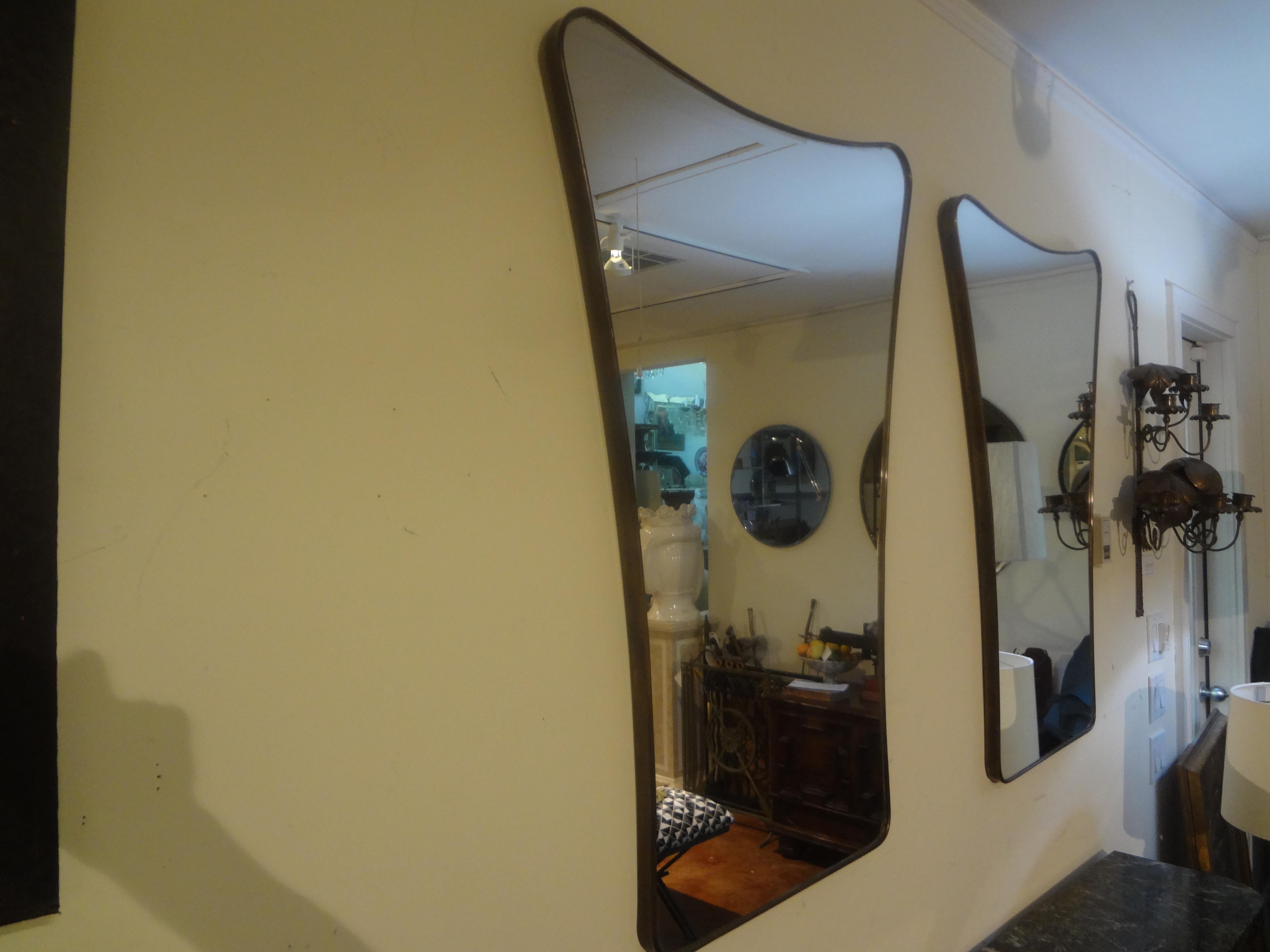 Pair Of Italian Modern Gio Ponti Inspired Brass Mirrors 3