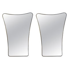 Pair Of Italian Modern Gio Ponti Inspired Brass Mirrors