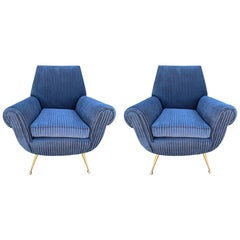 Pair Of Italian Modern Gio Ponti Inspired Lounge Chairs