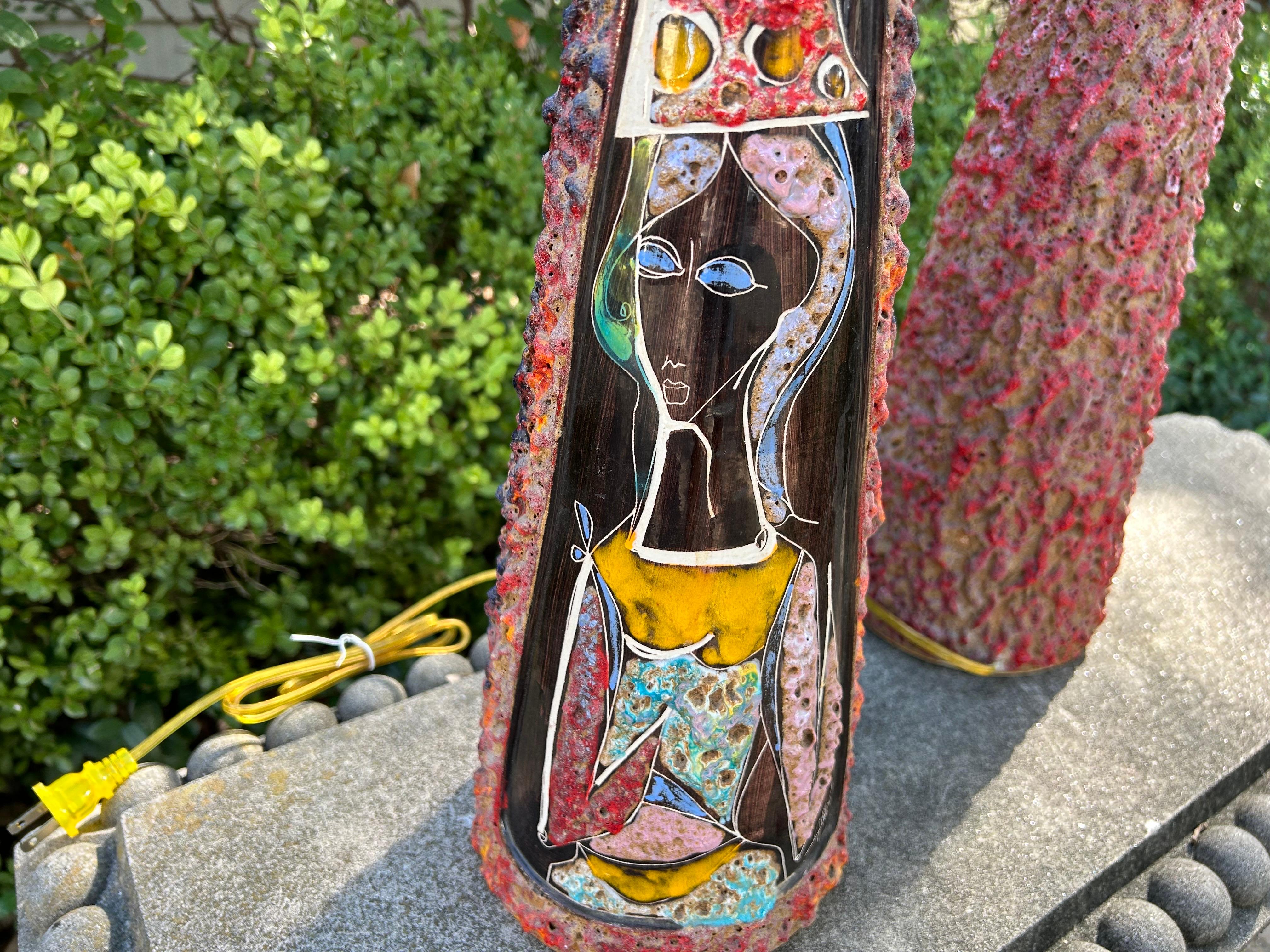 Pair Of Italian Modern Glazed Ceramic Lamps For Sale 6