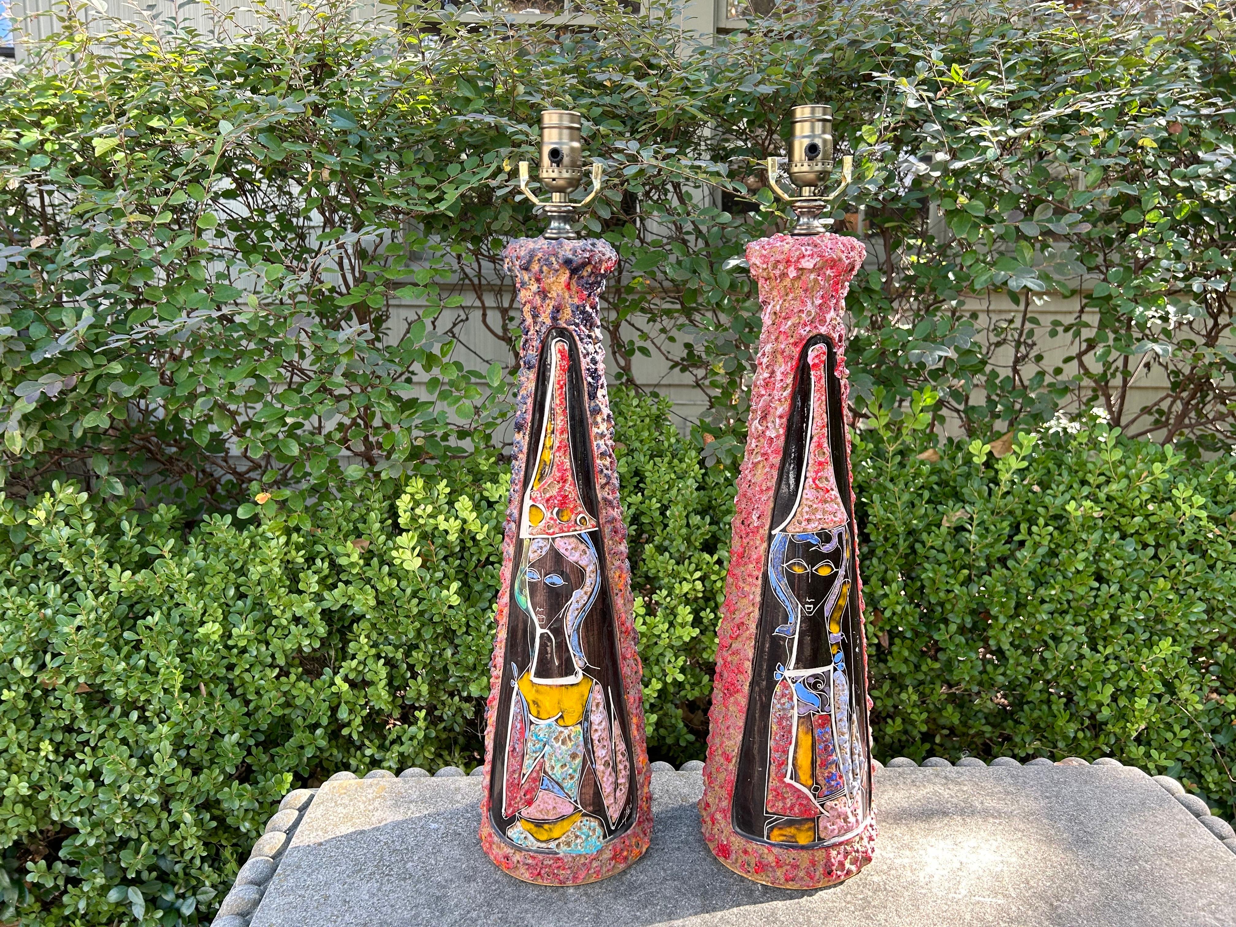 Pair Of Italian Modern Glazed Ceramic Lamps For Sale 7