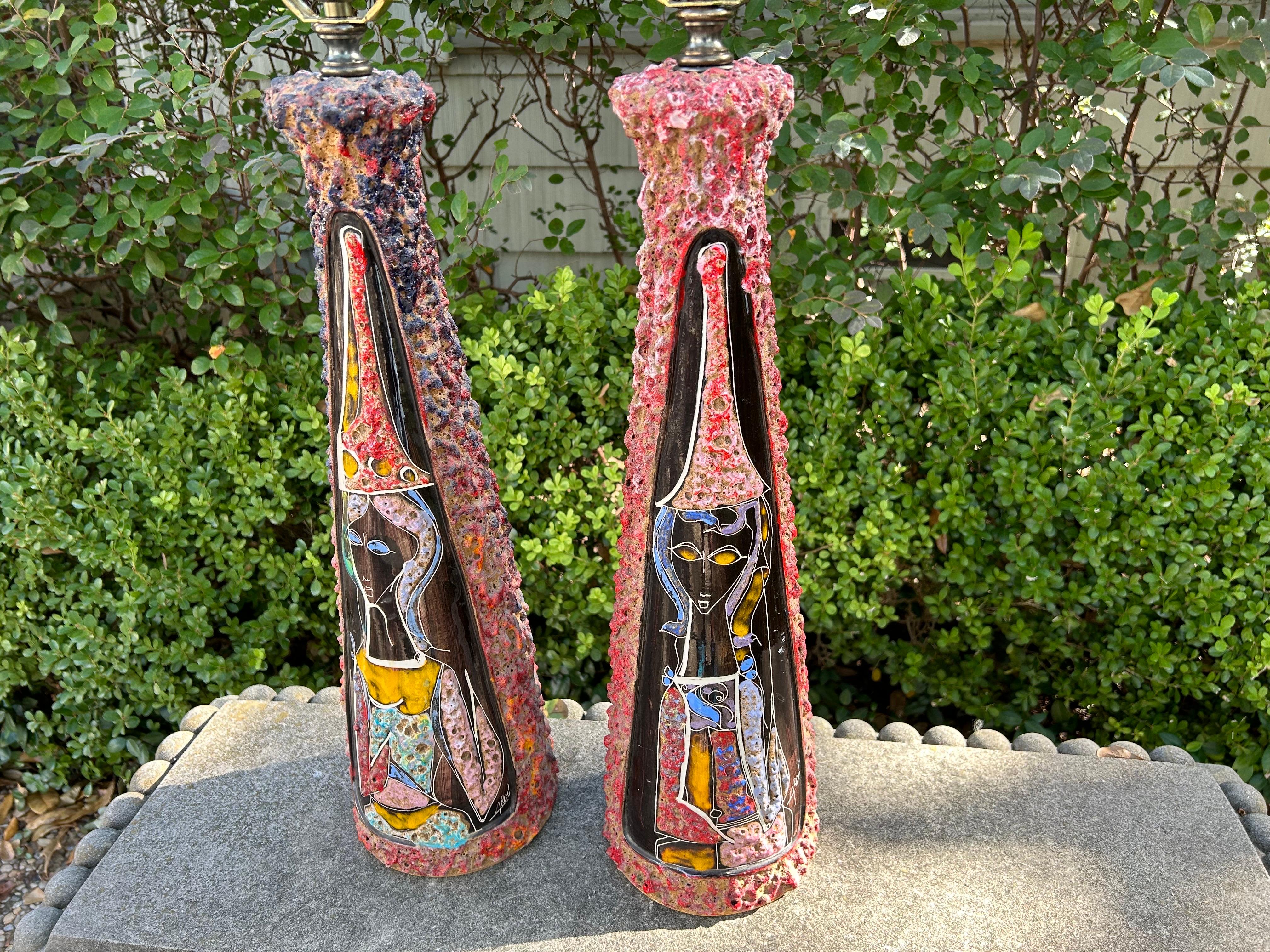 Mid-20th Century Pair Of Italian Modern Glazed Ceramic Lamps For Sale