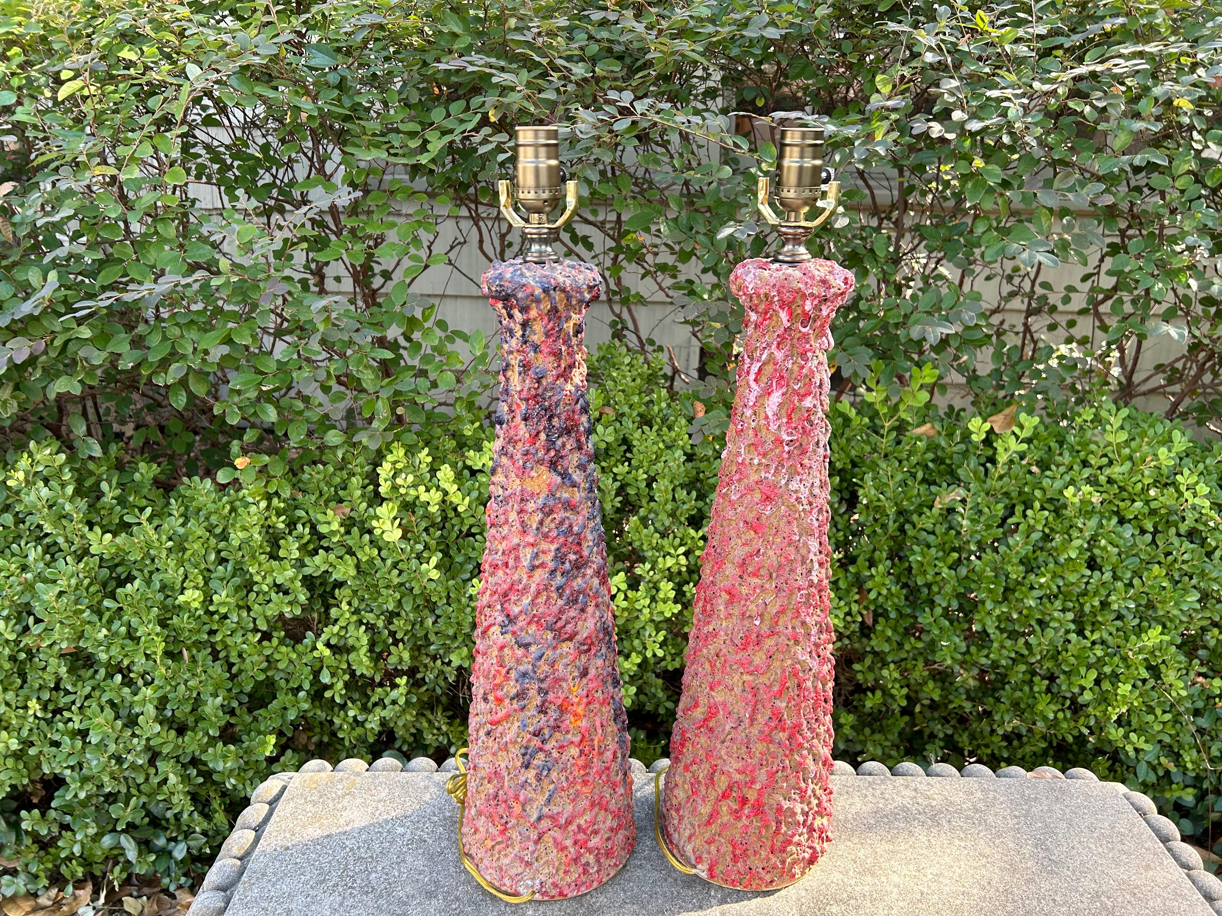 Pair Of Italian Modern Glazed Ceramic Lamps For Sale 3