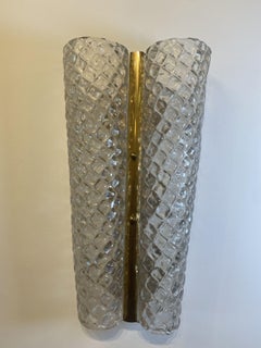 Pair of Italian Modern Handblown Glass & Brass Butterfly Sconces, Barovier & Toso