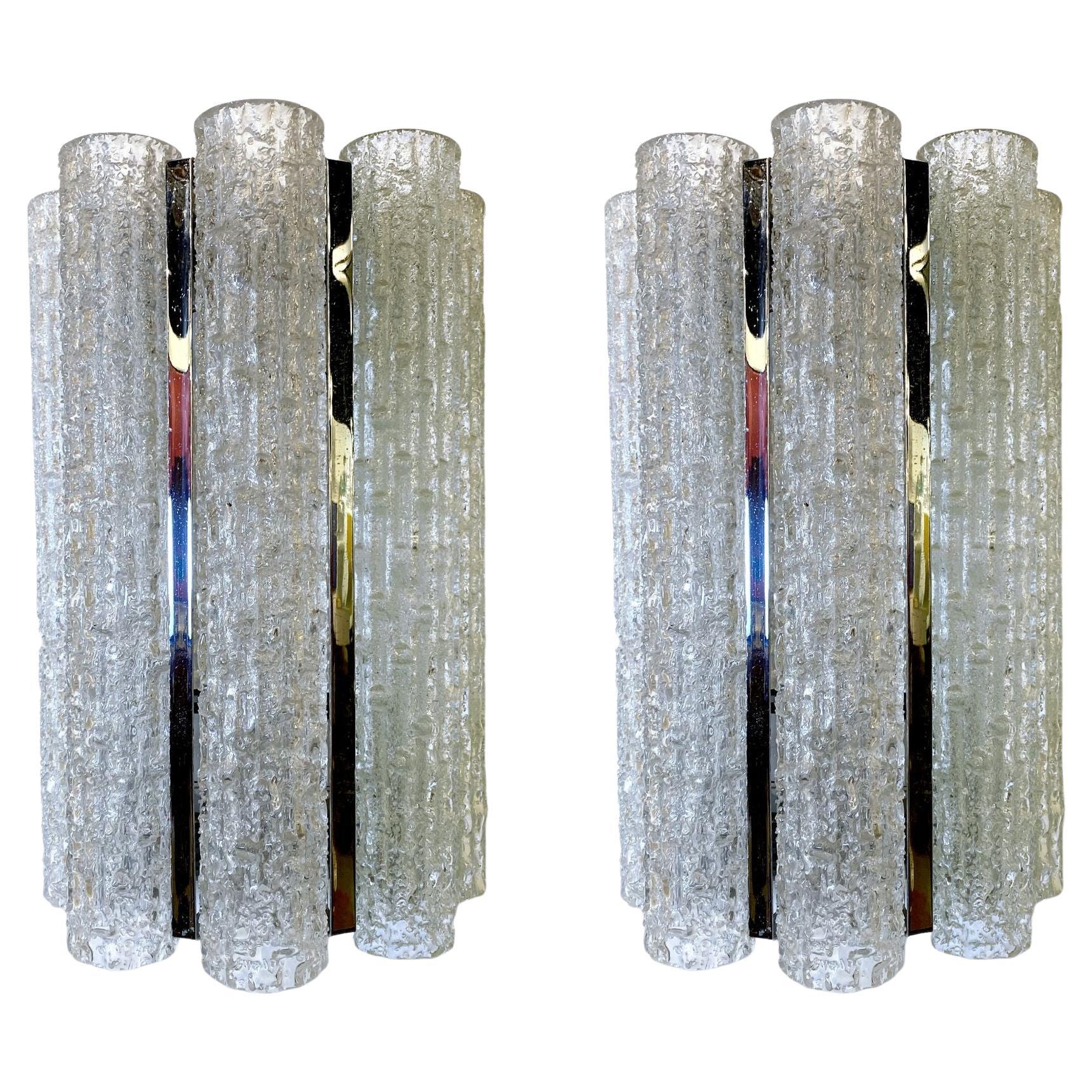 Pair of Italian Modern Handblown Glass & Chrome Wall Lights/Sconces, Venini For Sale