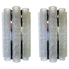 Pair of Italian Modern Handblown Glass & Chrome Wall Lights/Sconces, Venini