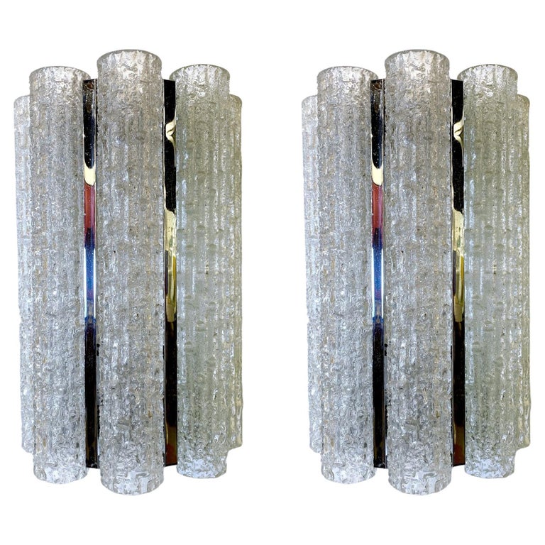 Pair of Italian Modern Handblown Glass and Chrome Wall Lights/Sconces