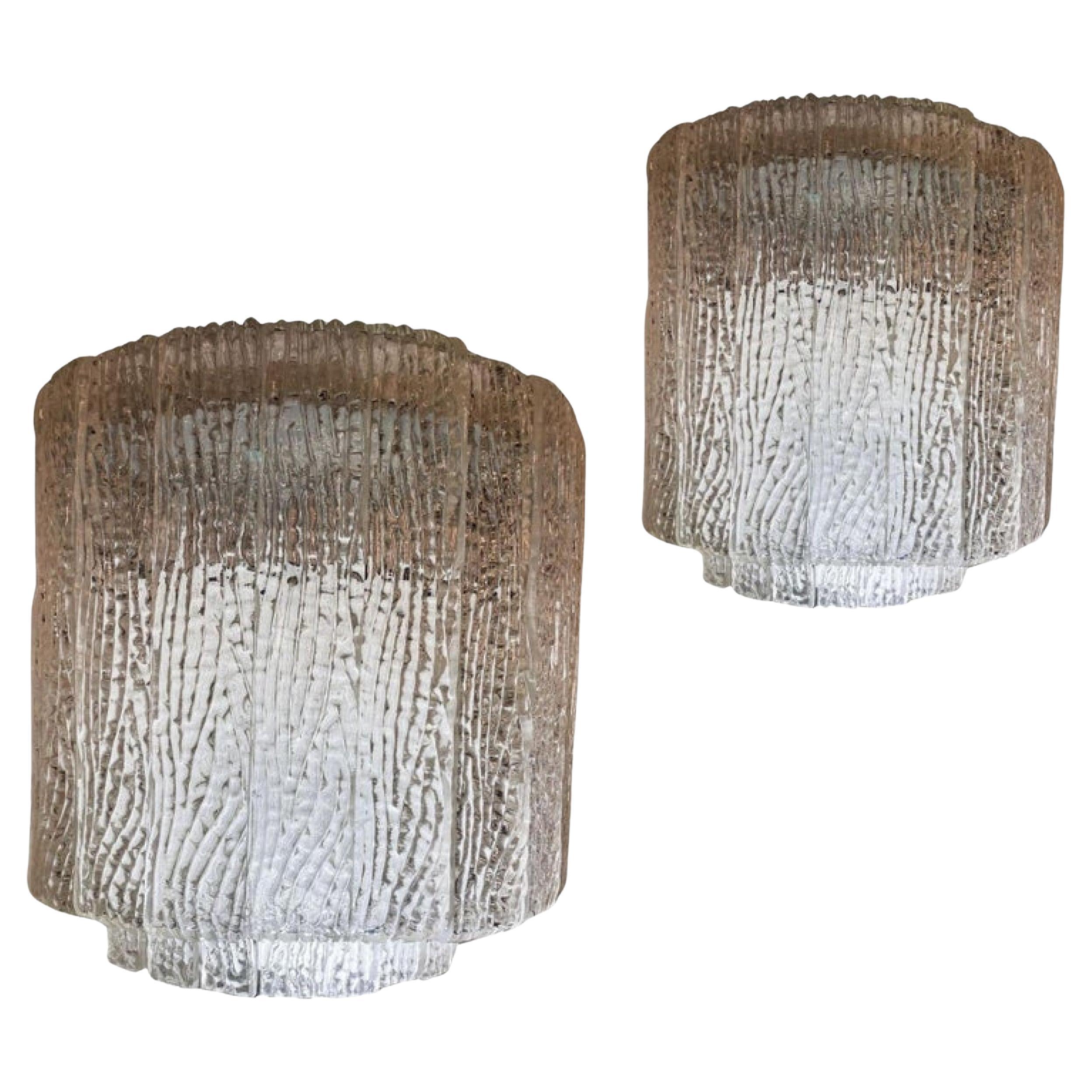 Pair of Italian Modern Handblown Glass Wall Lights, Sconces, Venini For Sale