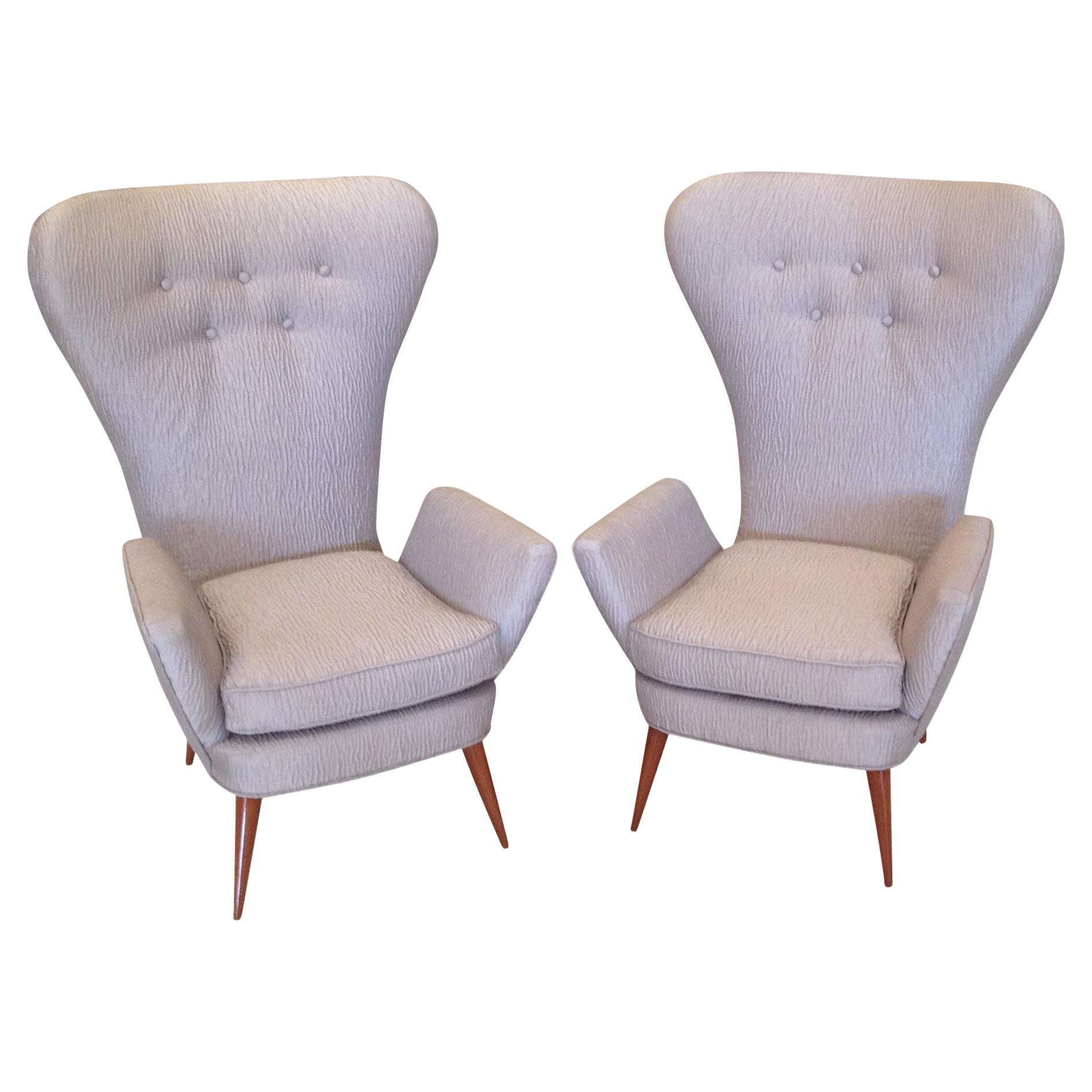 Pair of Italian Modern High Back Chairs For Sale