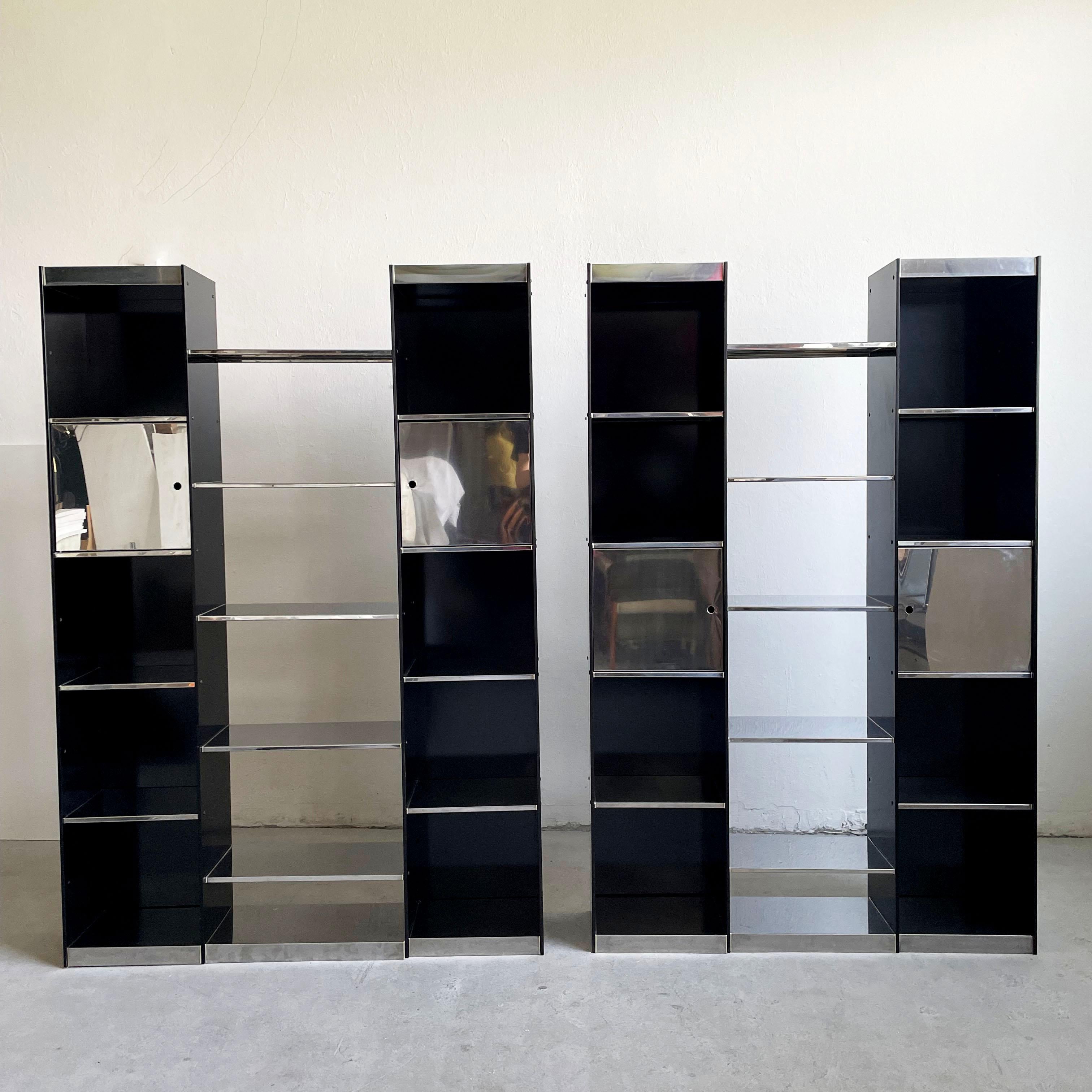 Metal Pair of Italian Modern Library Bookcase by Willy Rizzo for Cidue, Italy, 1970 For Sale