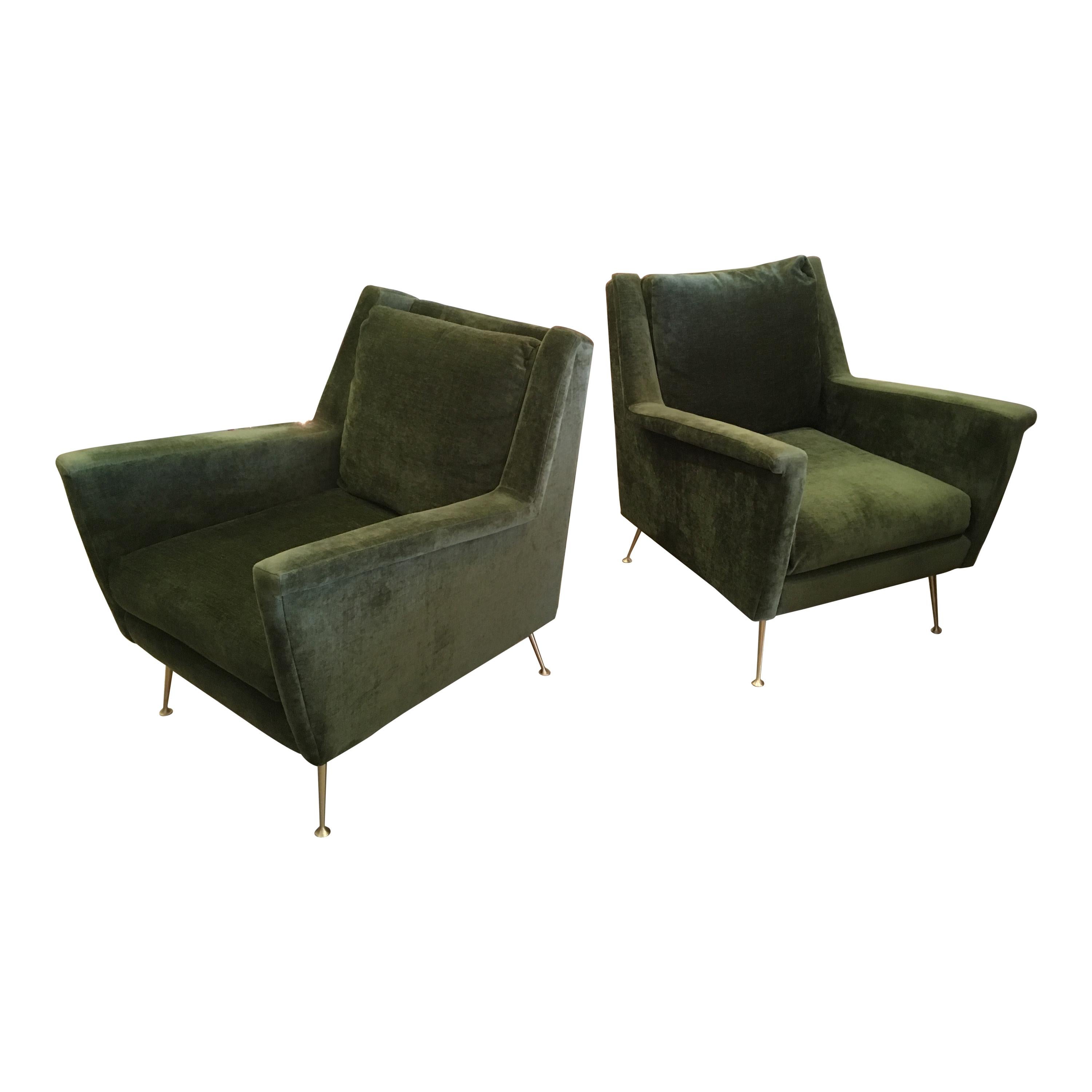 Pair of Italian Modern Lounge Armchairs, Style of Gio Ponti