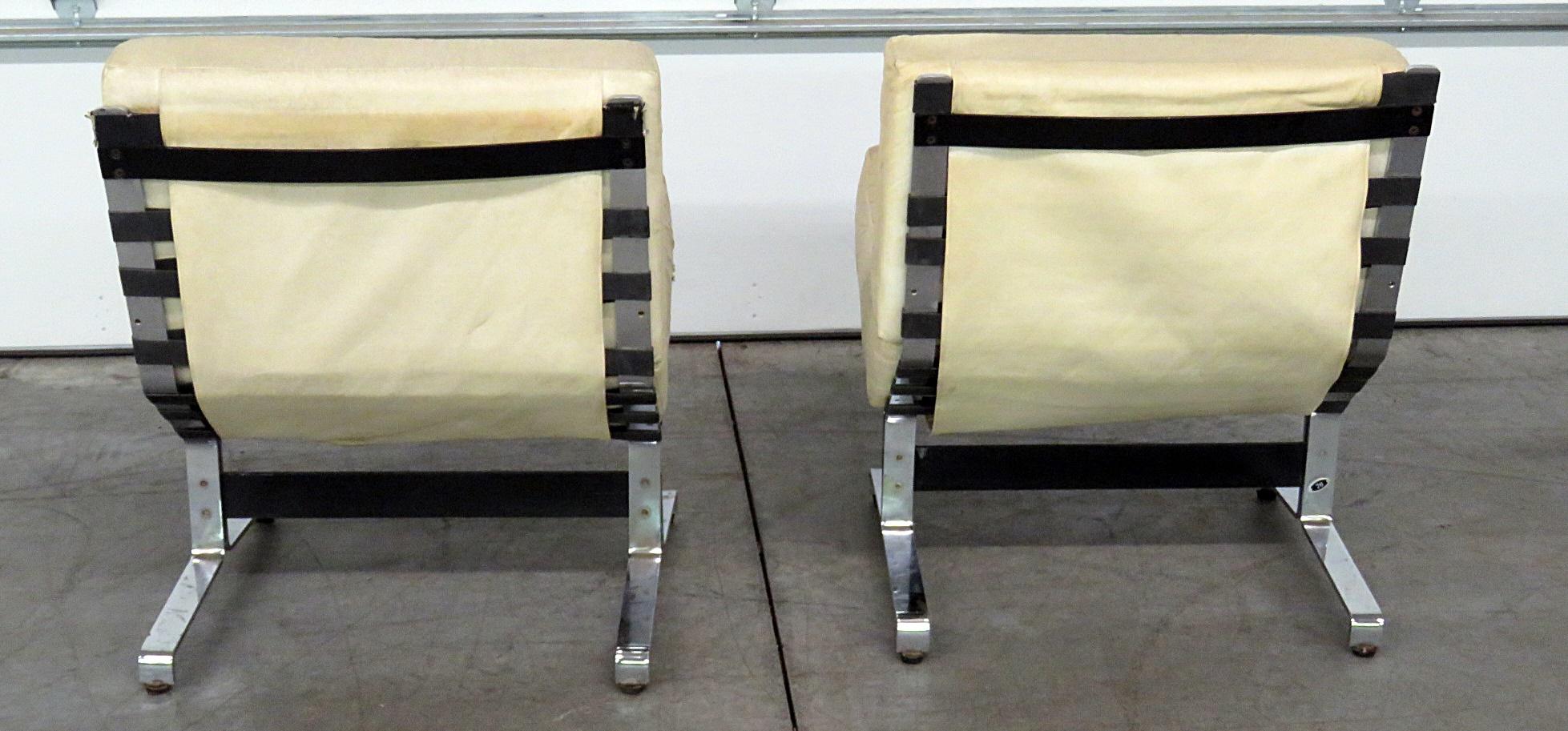 Naugahyde Pair of Italian Modern Lounge Chairs