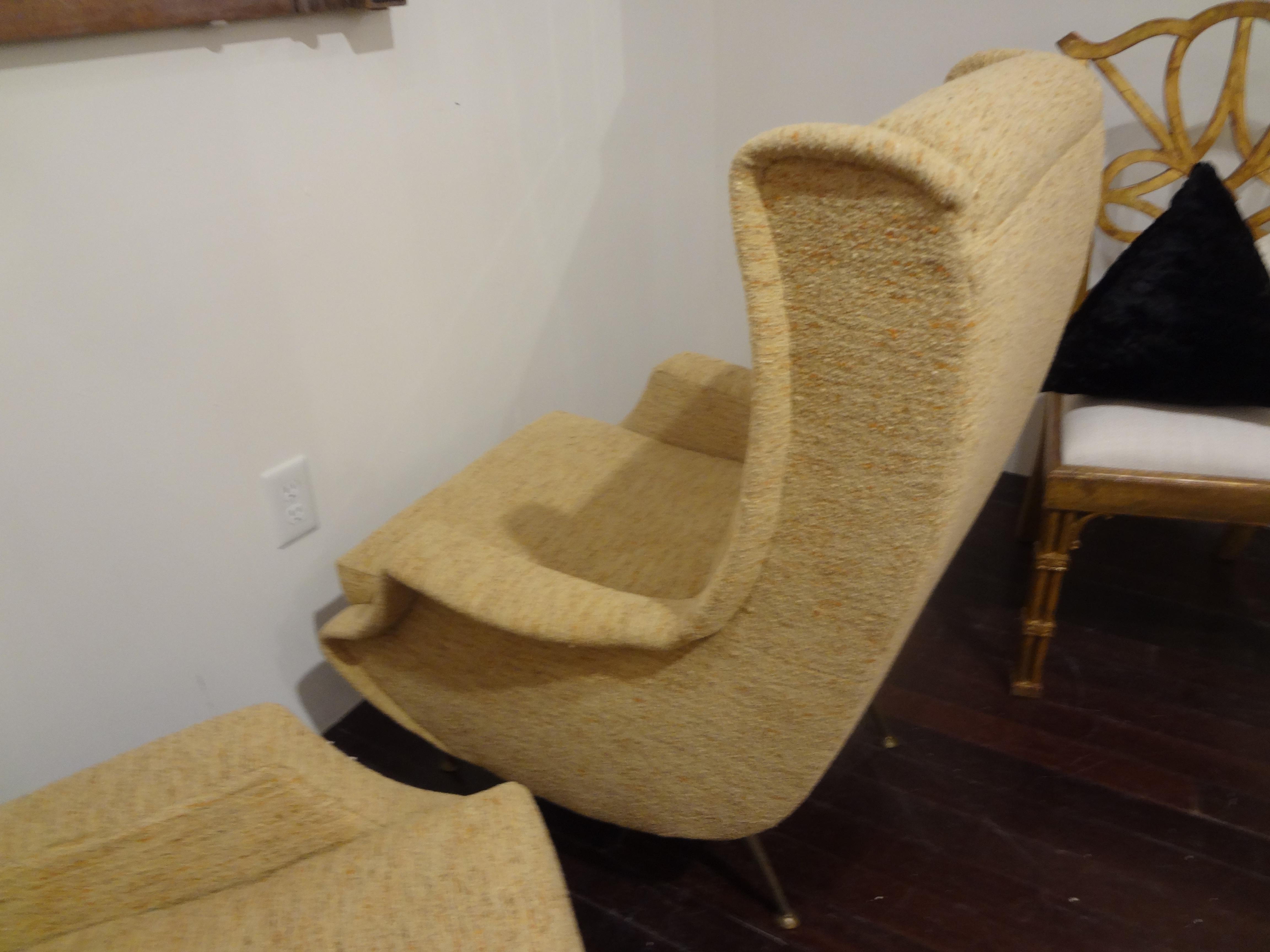 Brass Pair of Italian Mid-Century Lounge Chairs Inspired by Gio Ponti