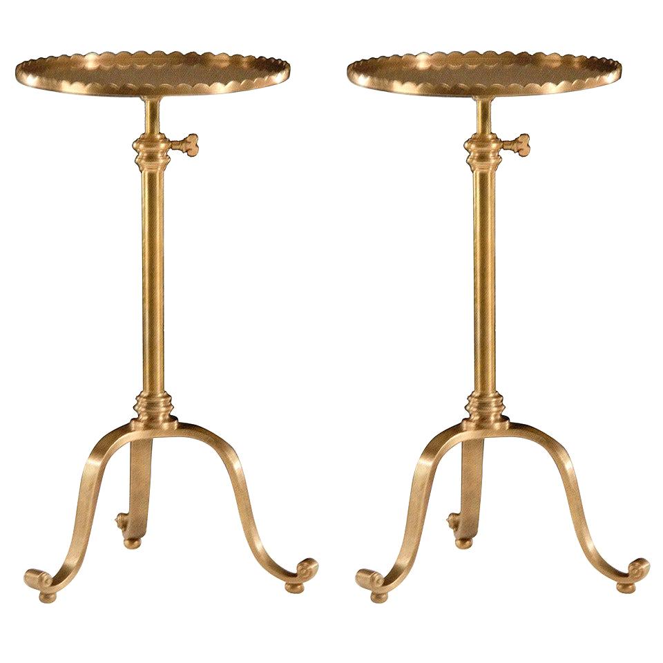 Pair of Italian Modern Neoclassical Adjustable, Brass Side Tables