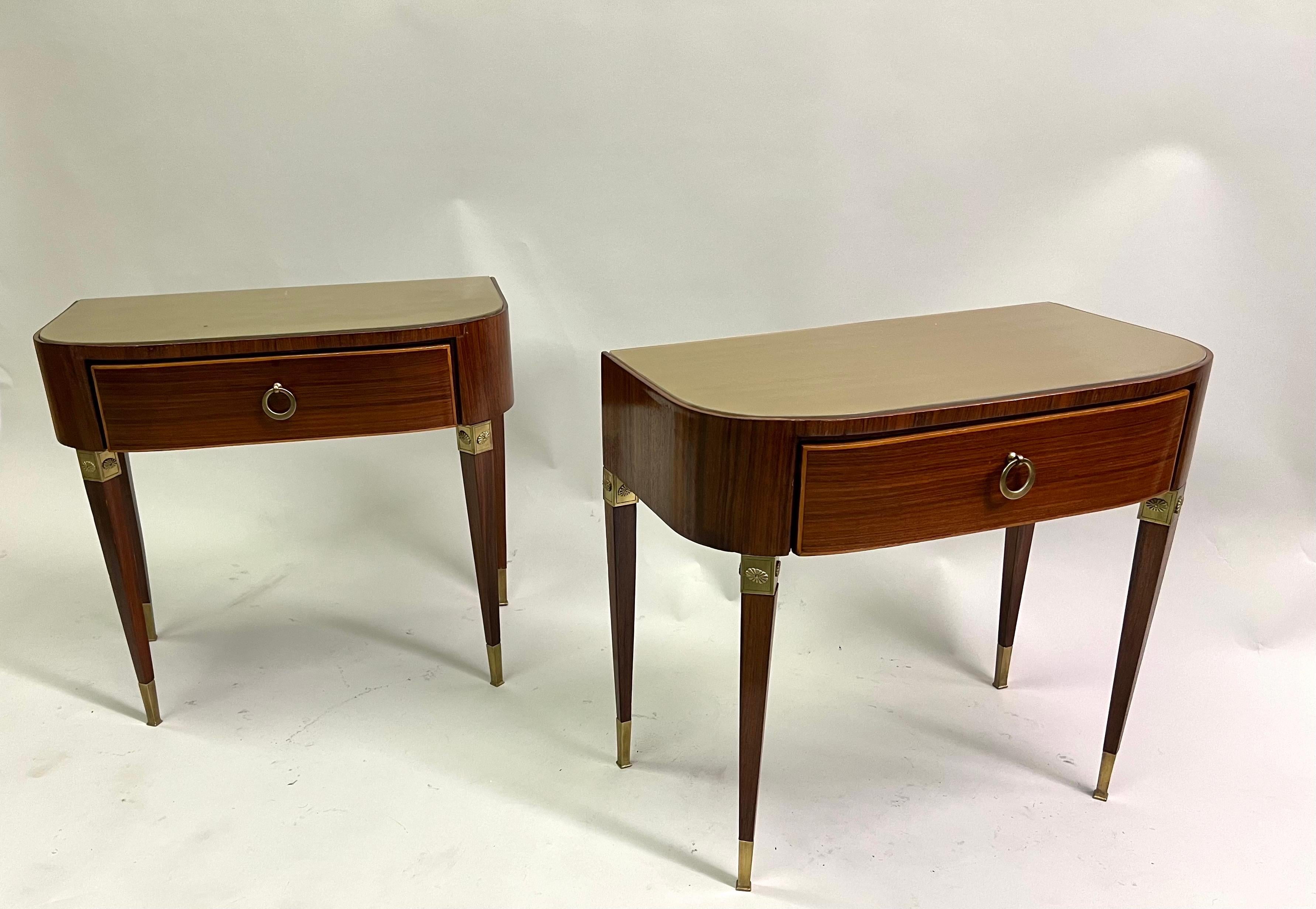 A Rare and Exceptional Pair of Italian Mid-Century Modern Neoclassical End or Side Tables / Night Stands Attributed to the Italian design master, Gio Ponti. The tables are incomparable in their pure style, elegant lines and form, combination of