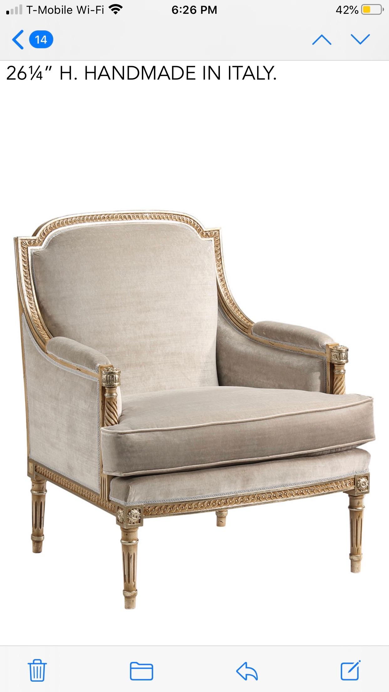 Pair of Italian Modern Neoclassical Louis XVI Style Lounge Chairs, Maison Jansen 1