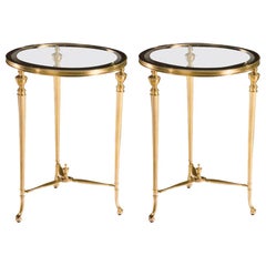 Pair of Italian Modern Neoclassical Solid Brass Side Tables, Maison Jansen