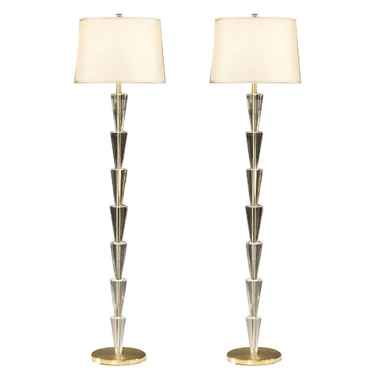 Pair of Italian Modern Neoclassical Style, Crystal Floor Lamps, Fontana Arte