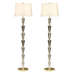 Pair of Italian Modern Neoclassical Style, Crystal Floor Lamps, Fontana Arte