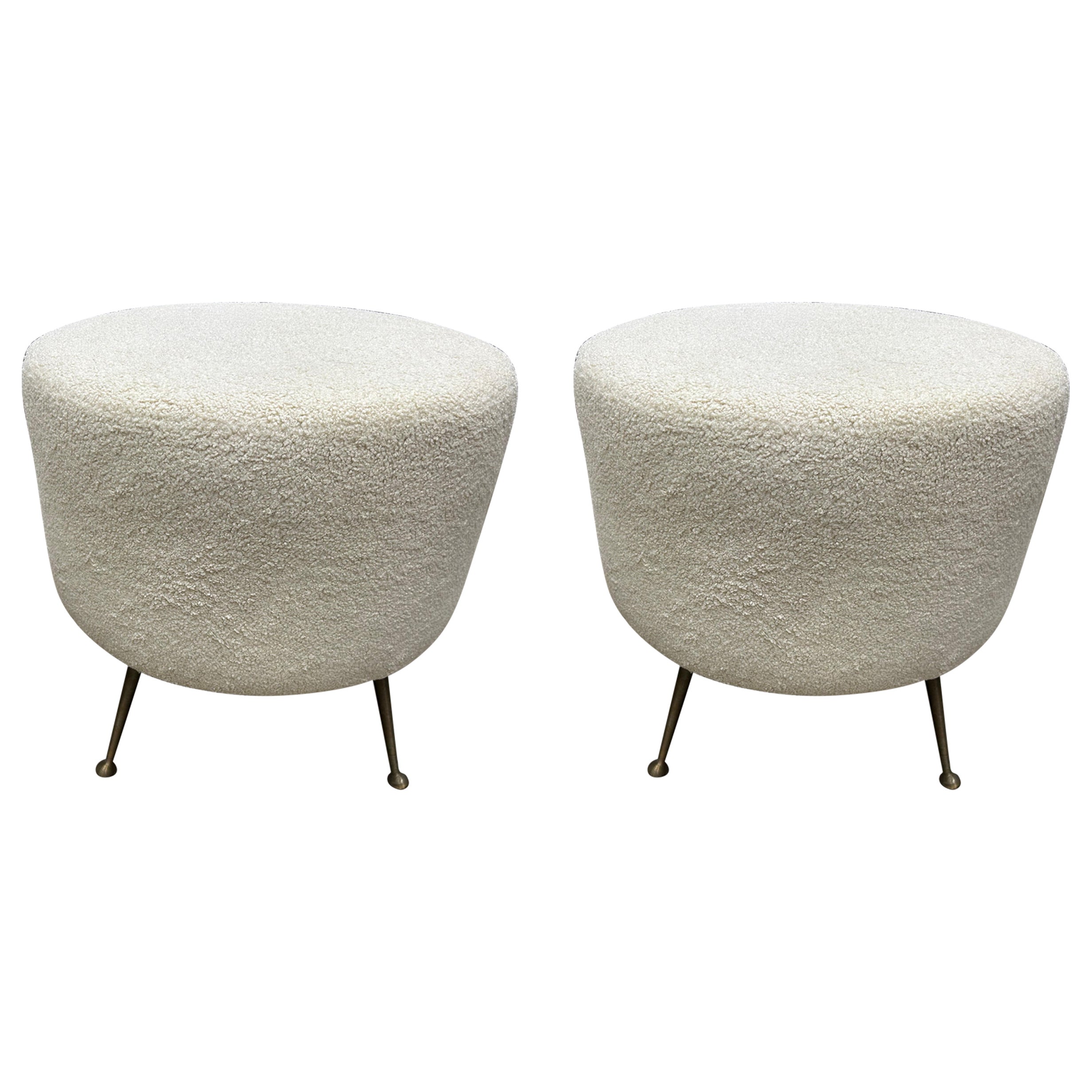 Pair Of Italian Modern Ottomans With Brass Legs