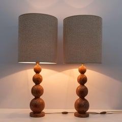 Pair of Italian Modern Red Travertine Sphere Lamps