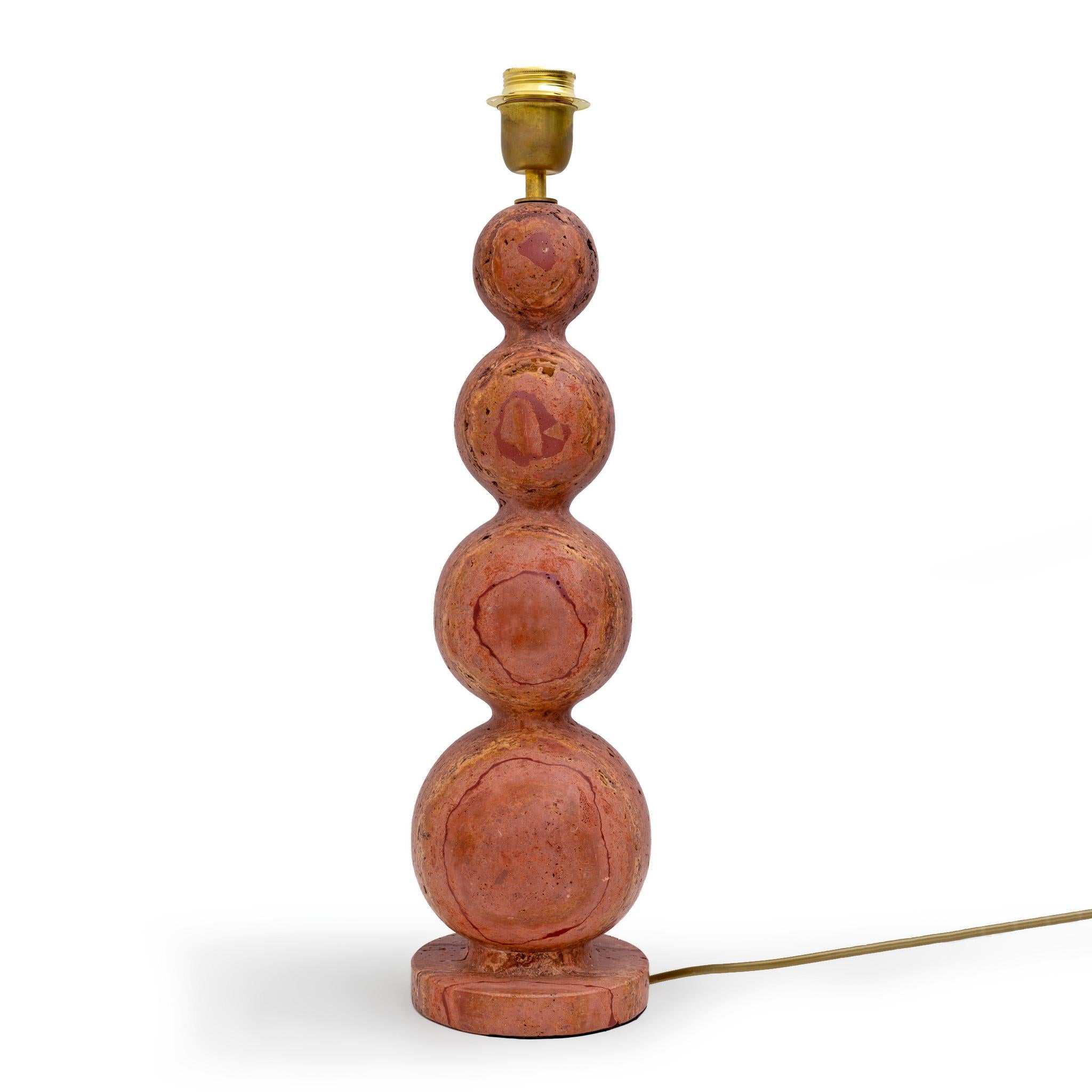 Pair of Italian Modern Red Travertine Sphere Lamps For Sale 2