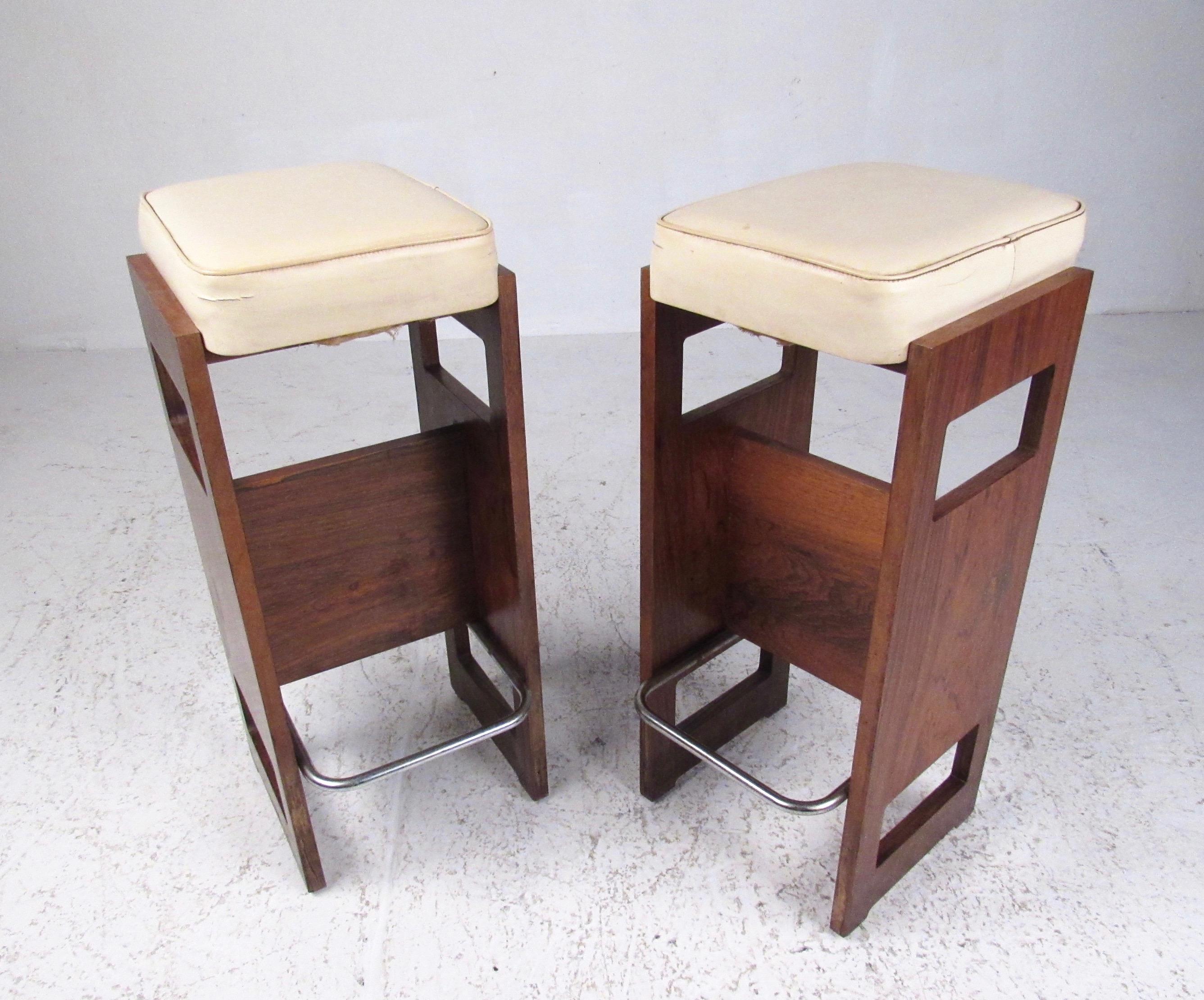 Mid-Century Modern Pair of Italian Modern Rosewood Stools