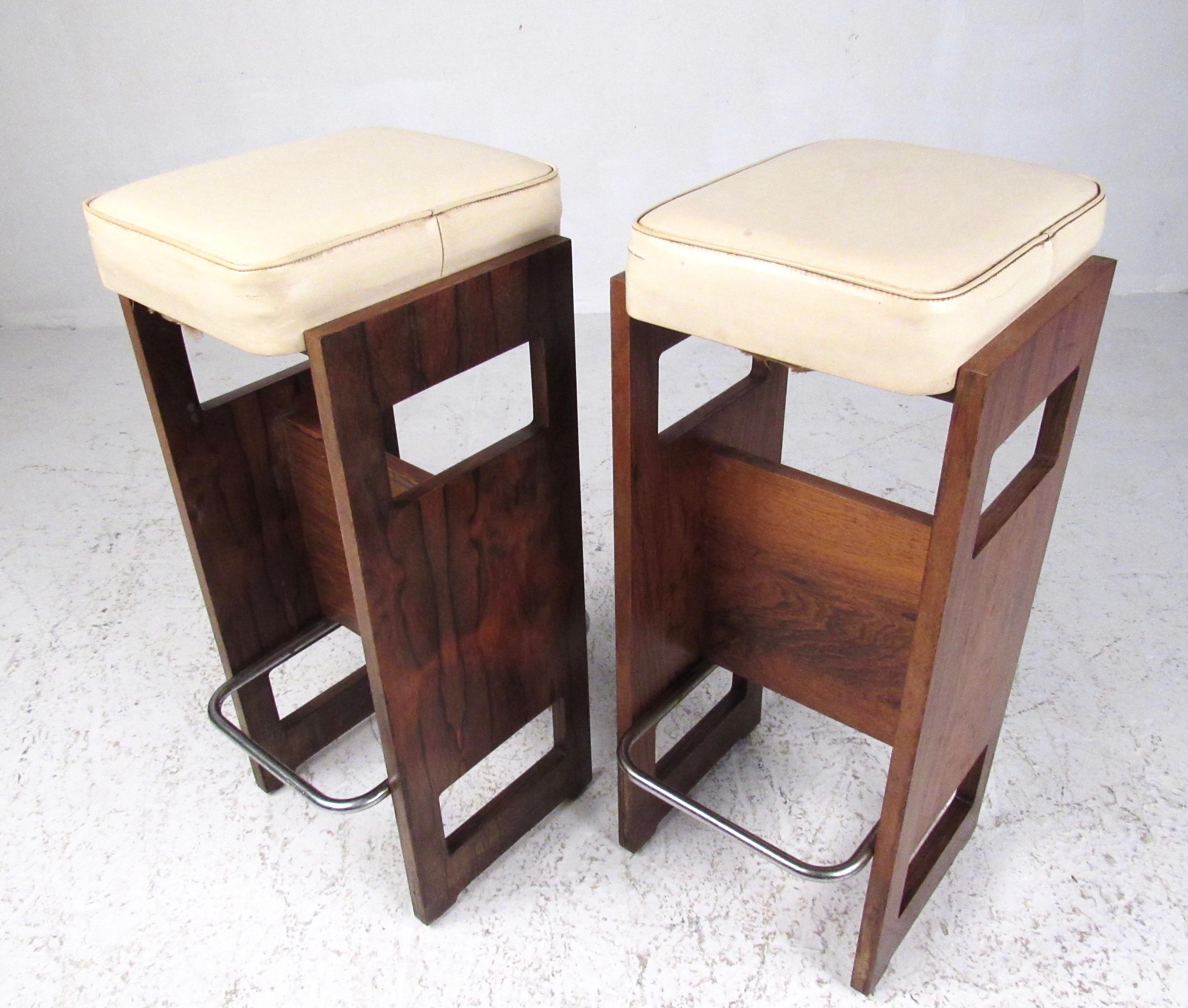 Pair of Italian Modern Rosewood Stools 1