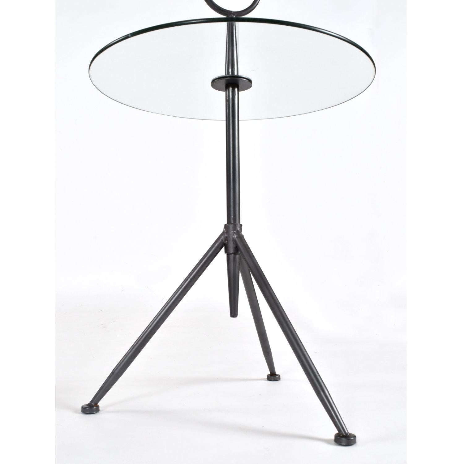 Pair of Italian Modern Round Glass Gueridon Side Tables with Tripod Steel Bases For Sale 4