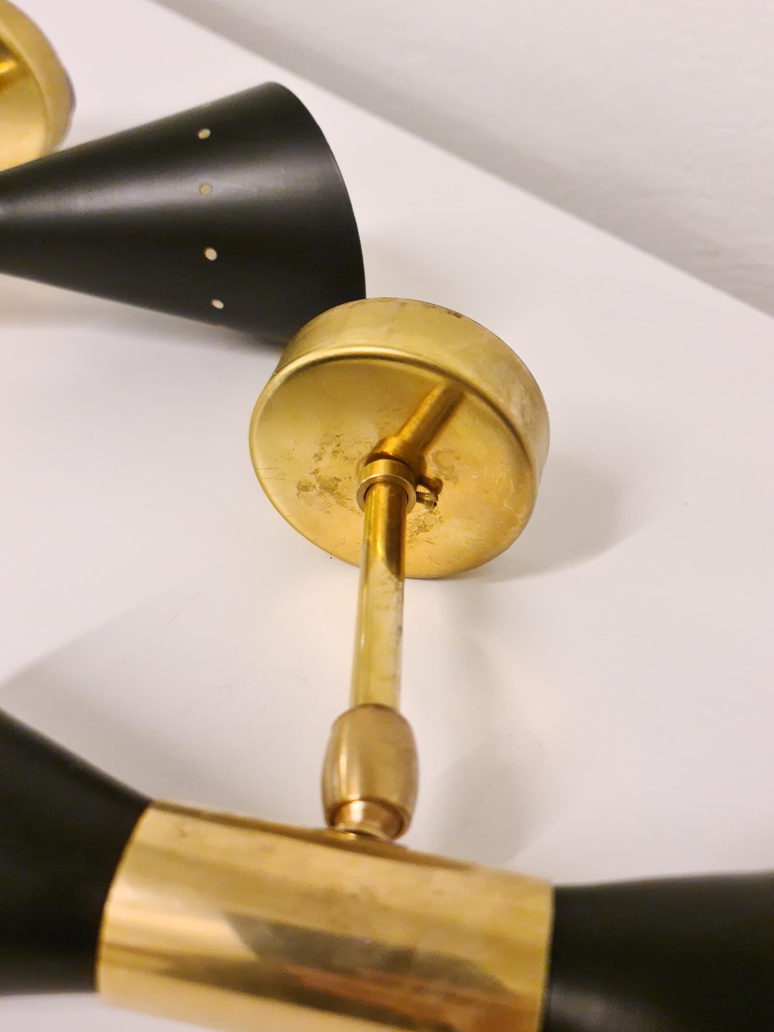 Brass Pair of Italian Modern Sconces Stilnovo Style, Wall Light