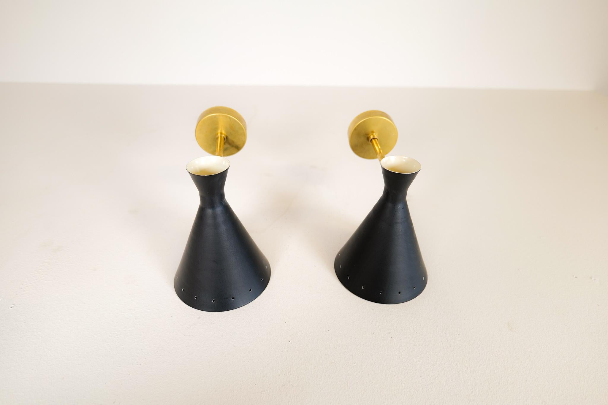 Brass Pair of Italian Modern Sconces Stilnovo Style, Wall Light For Sale