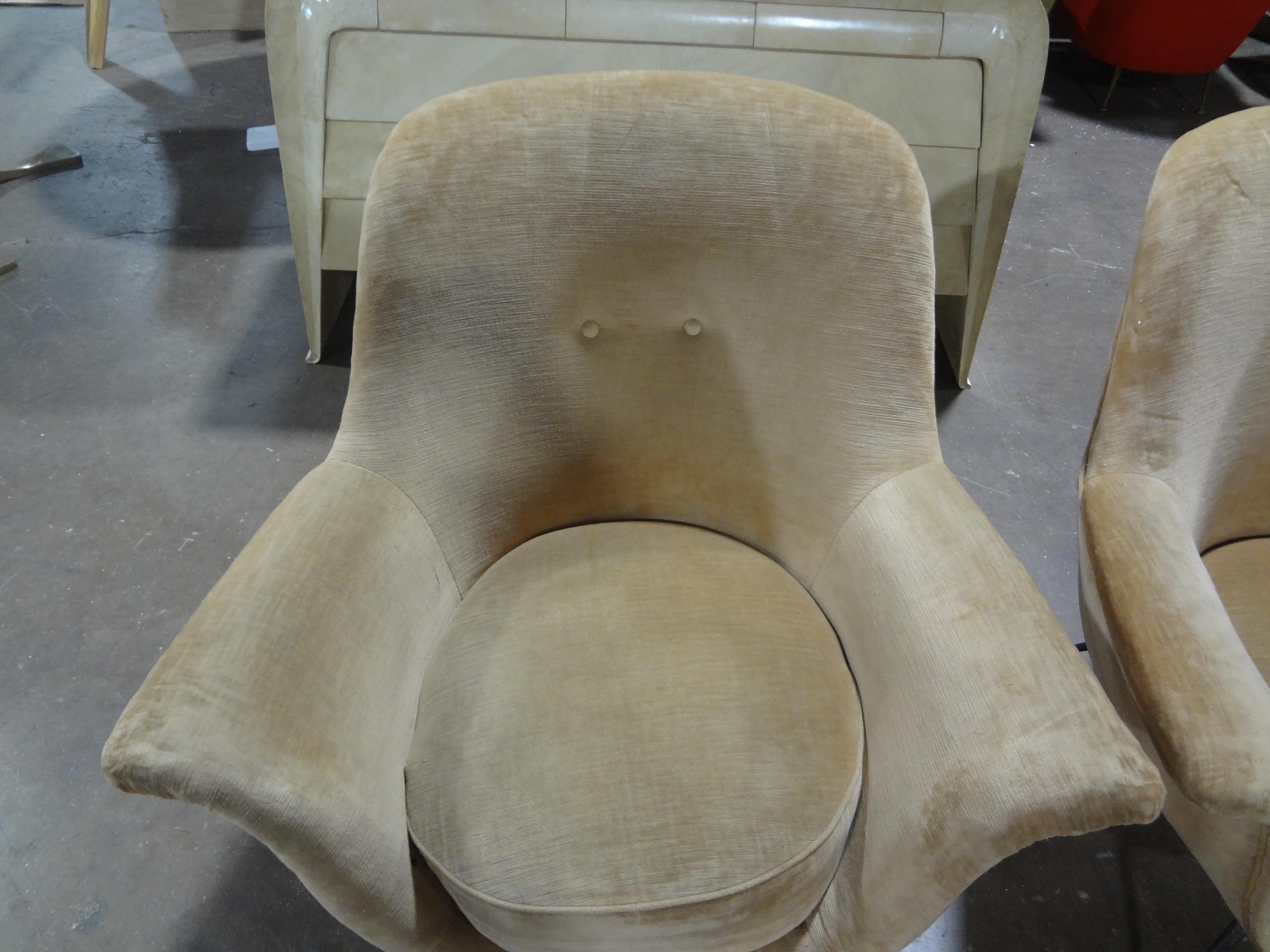 Brass Pair Of Italian Modern Sculptural Lounge Chairs For Sale