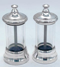 Pair of Italian Modern Silverplated & Glass Peppermills