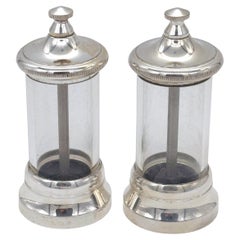 Pair of Italian Modern Silverplated & Glass Peppermills
