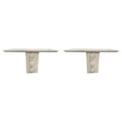 Pair Of Italian Modern Travertine Console Tables