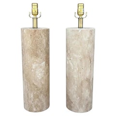 Pair Of Italian Modern Travertine Lamps